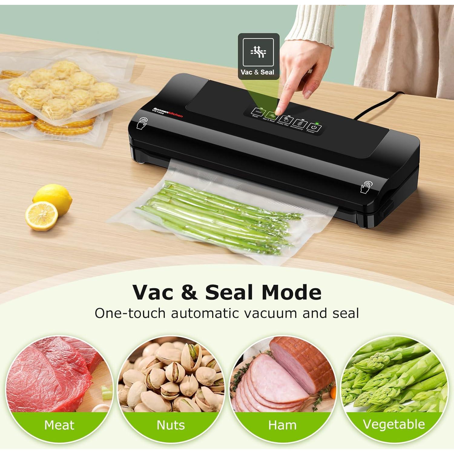 Sellador al Vacío Bonsenkitchen VS1900 135W Negro con 10 Bolsas