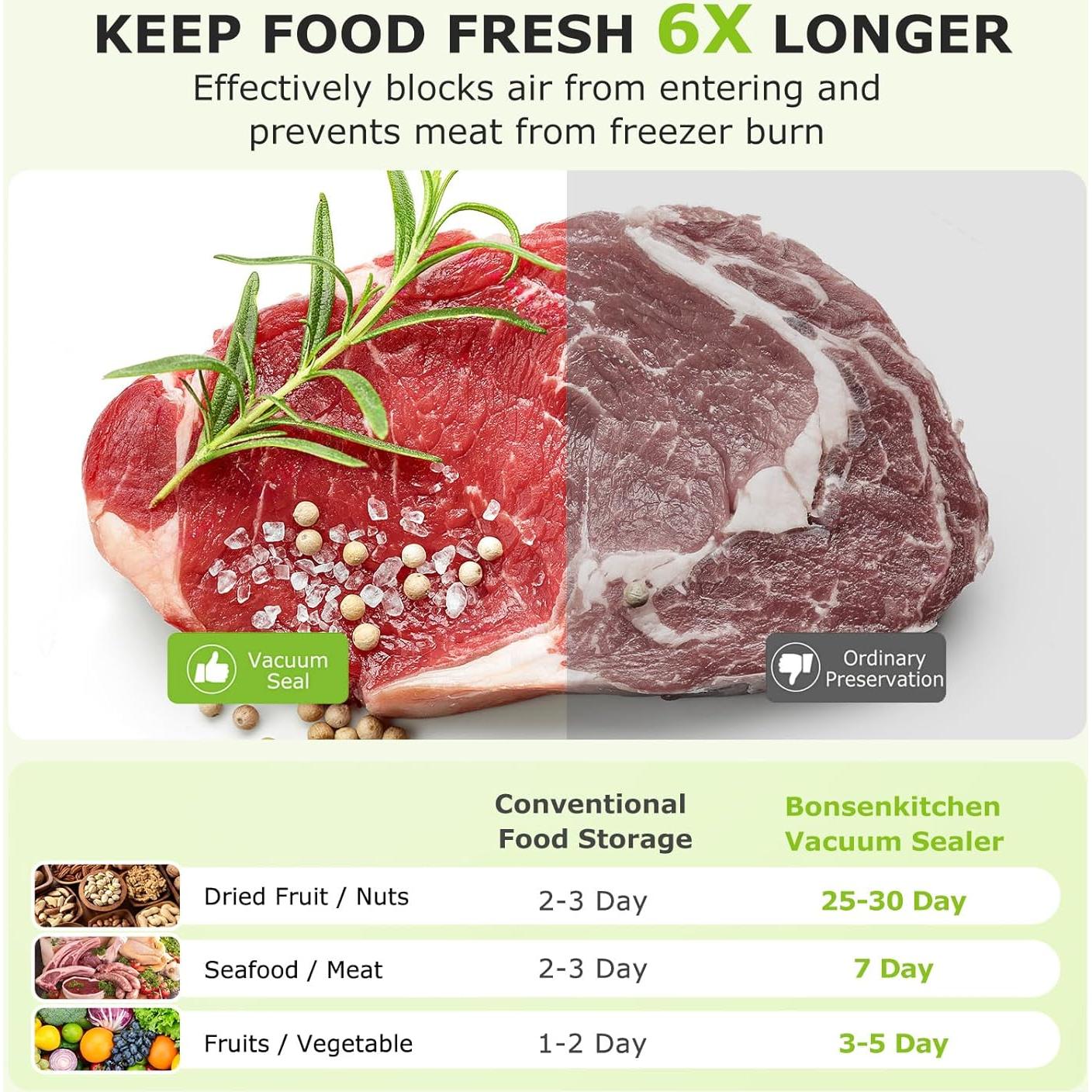 Sellador al Vacío Bonsenkitchen VS1900 135W Negro con 10 Bolsas