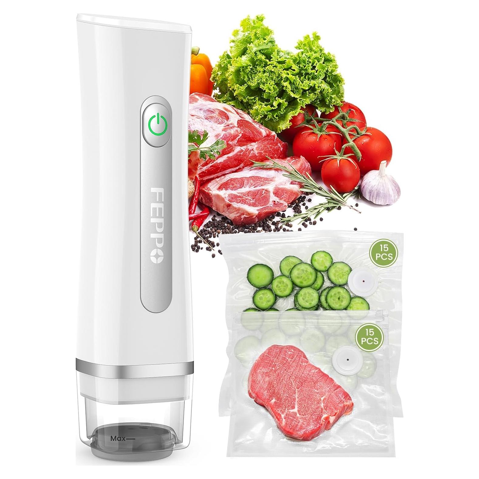 Sellador al Vacío FEPPO S30-W Compacto Blanco con 30 Bolsas