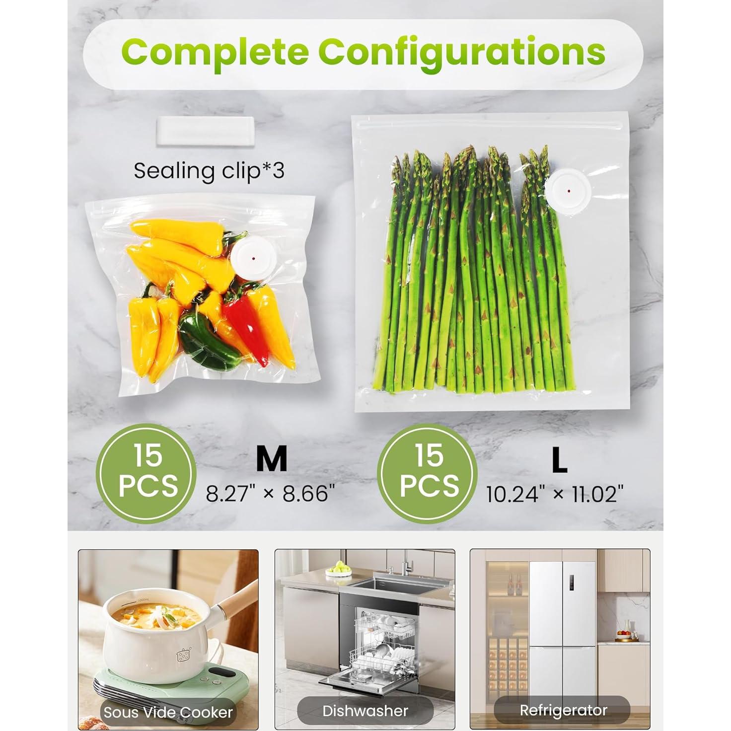 Sellador al Vacío FEPPO S30-W Compacto Blanco con 30 Bolsas