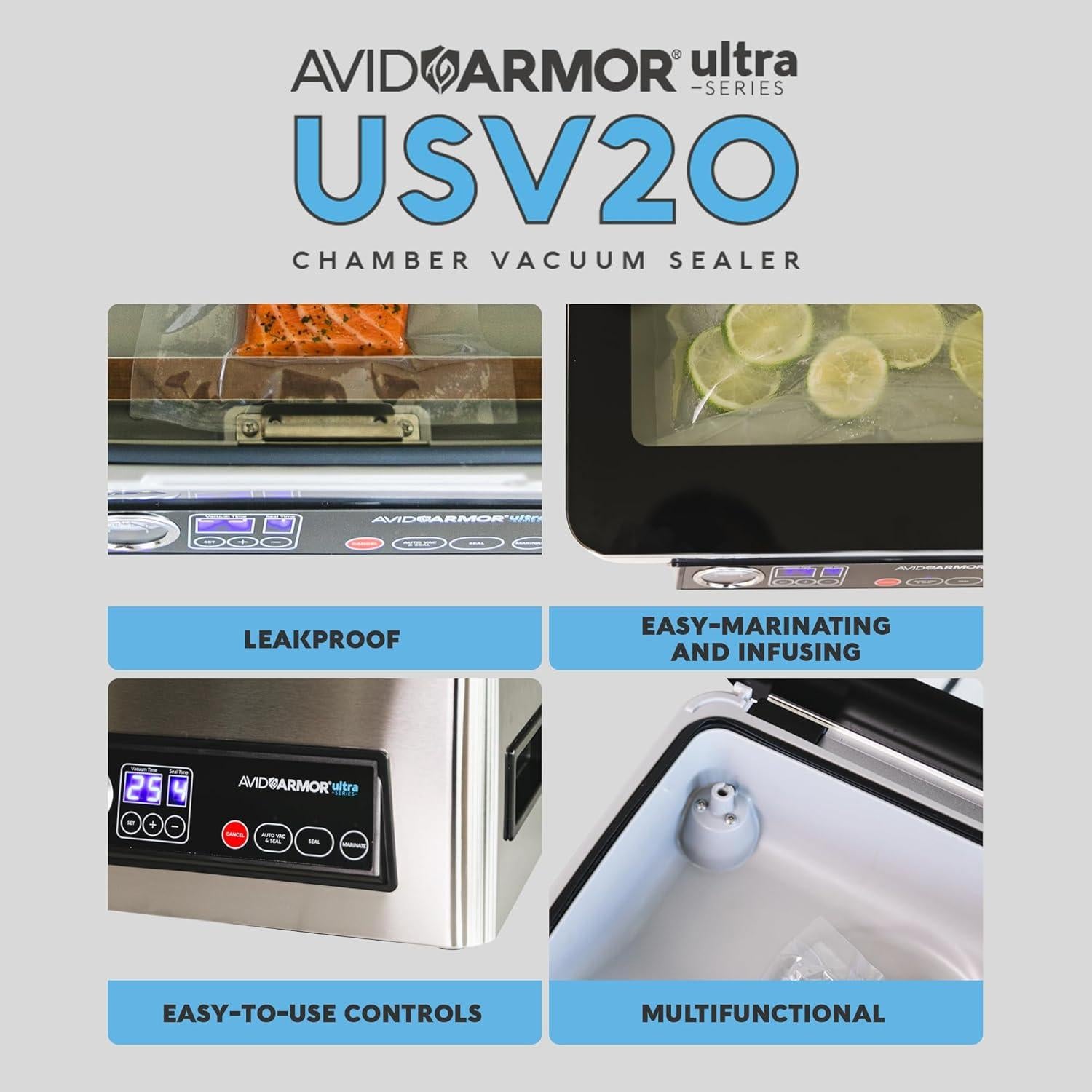 Selladora al Vacío Avid Armor USV20 - Compacta 11.5" Acero Inoxidable