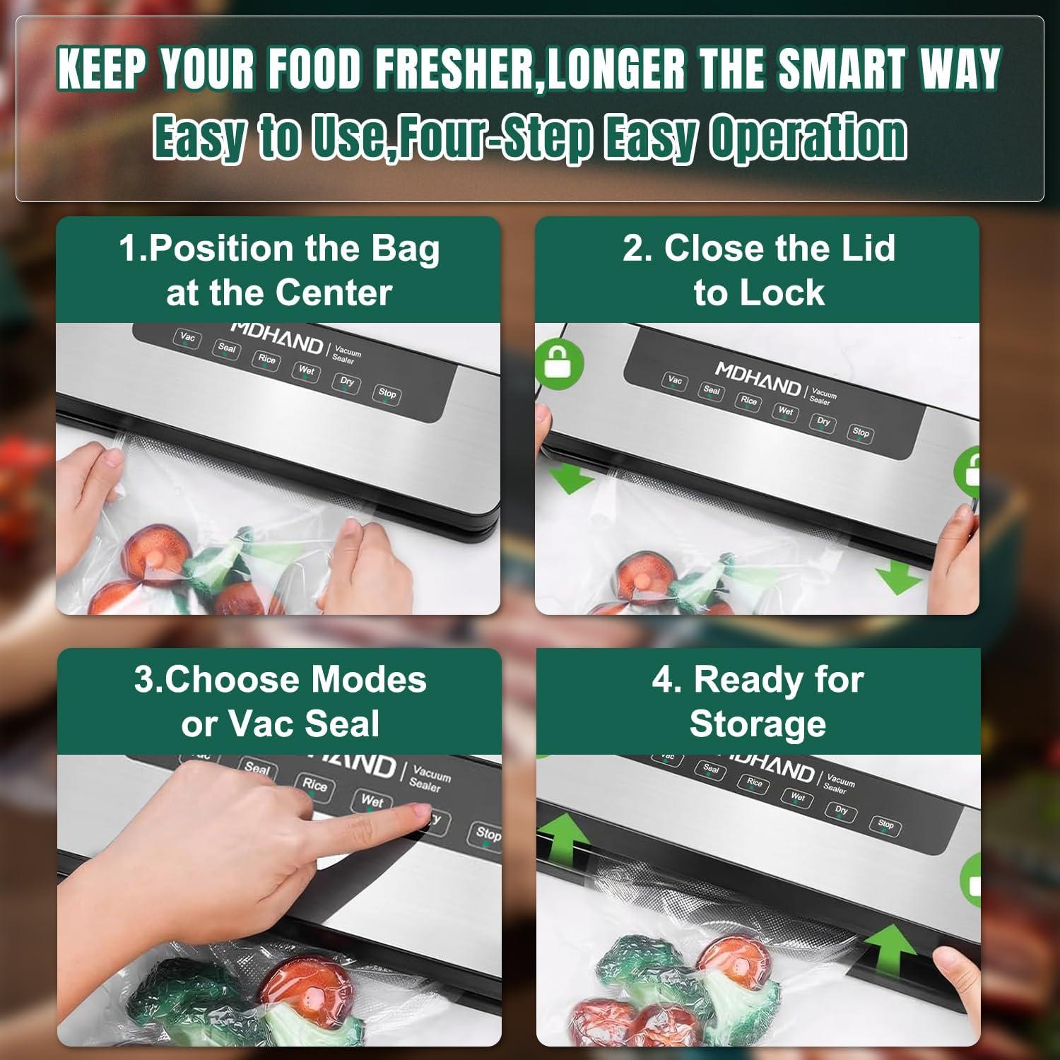 Sellador al Vacío MDHAND Automático Acero Inoxidable 158g