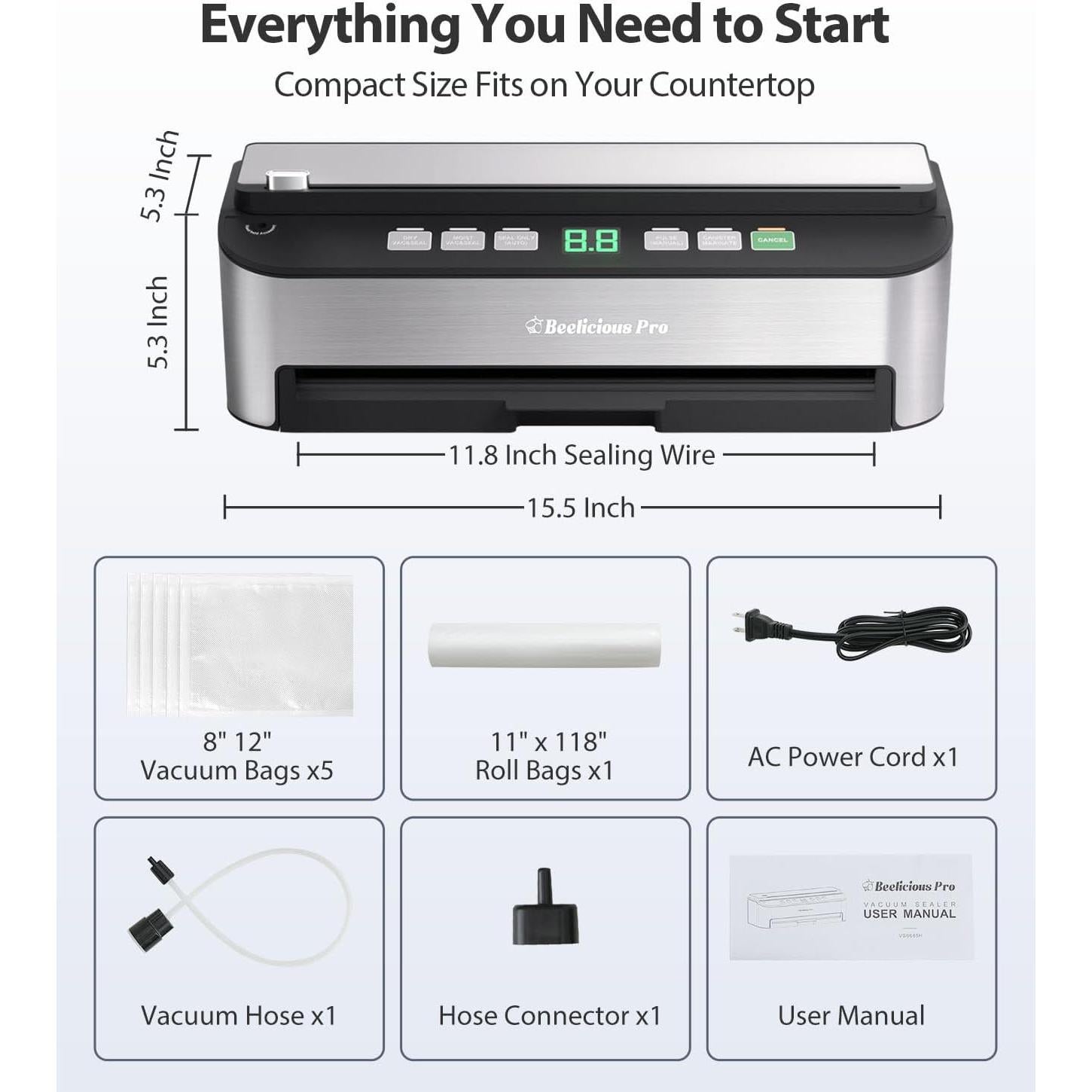 Selladora al Vacío Beelicious Pro Automática 8-en-1 85KPA
