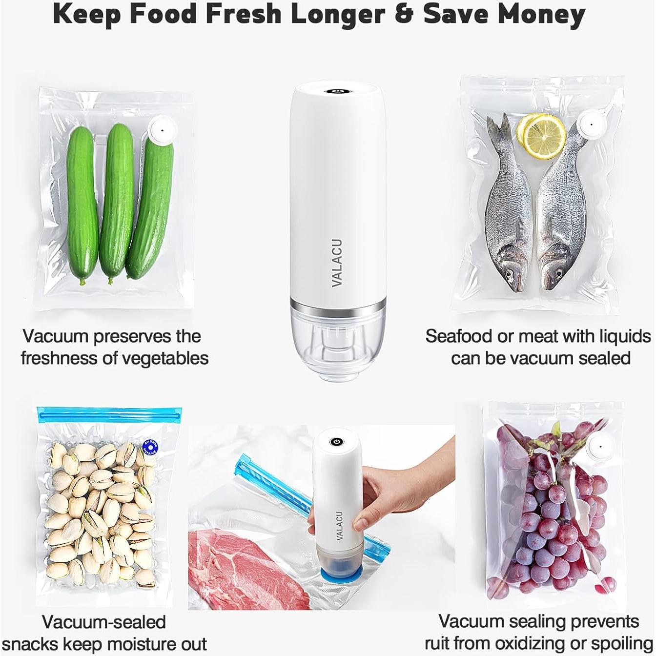 Sellador al vacío portátil VALACU + 15 bolsas reutilizables