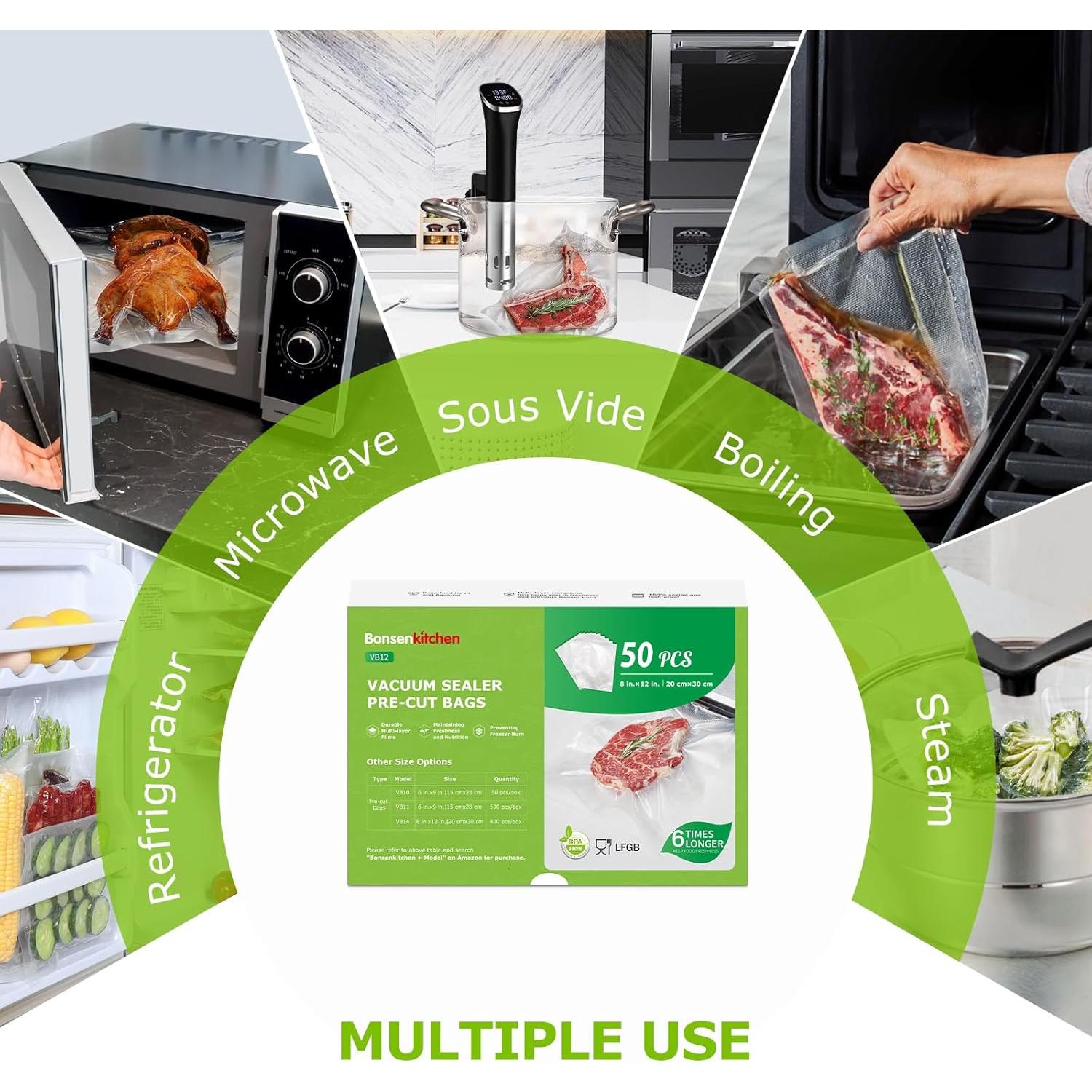 Bolsas de Sellado al Vacío Bonsenkitchen 50 Quart 20x30 cm