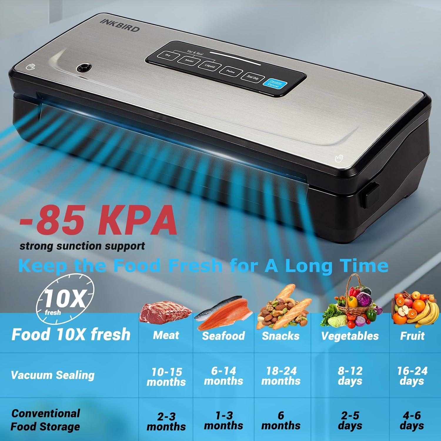 Máquina Selladora al Vacío Inkbird con 5 Rollos y Bolsas