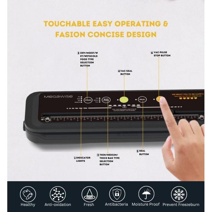 Sellador al Vacío MEGAWISE ZG3X Automático 120W Negro