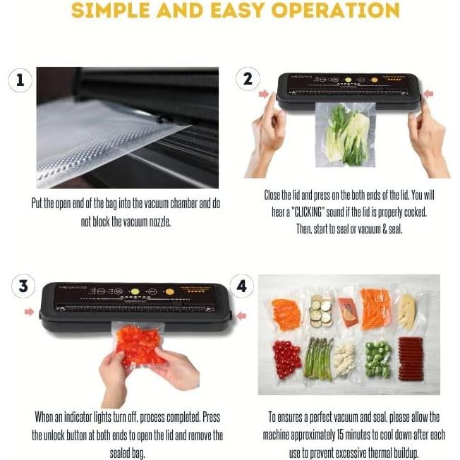 Sellador al Vacío MEGAWISE ZG3X Automático 120W Negro