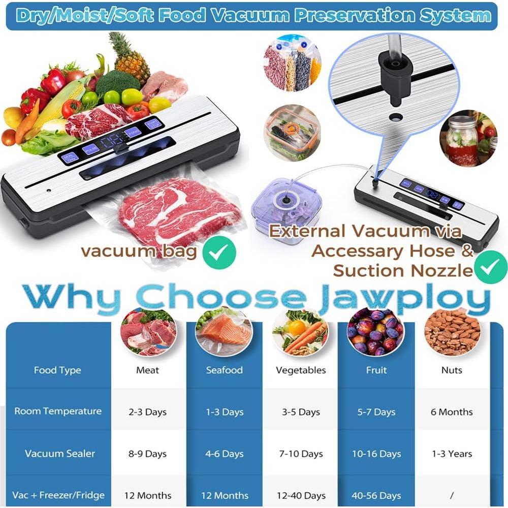 Máquina de Sellado al Vacío Jawploy AP-25 8 en 1 con 15 Bolsas