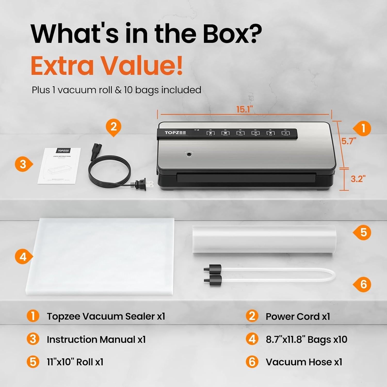 Sellador al vacío Topzee V3550 90kpa Acero Inoxidable