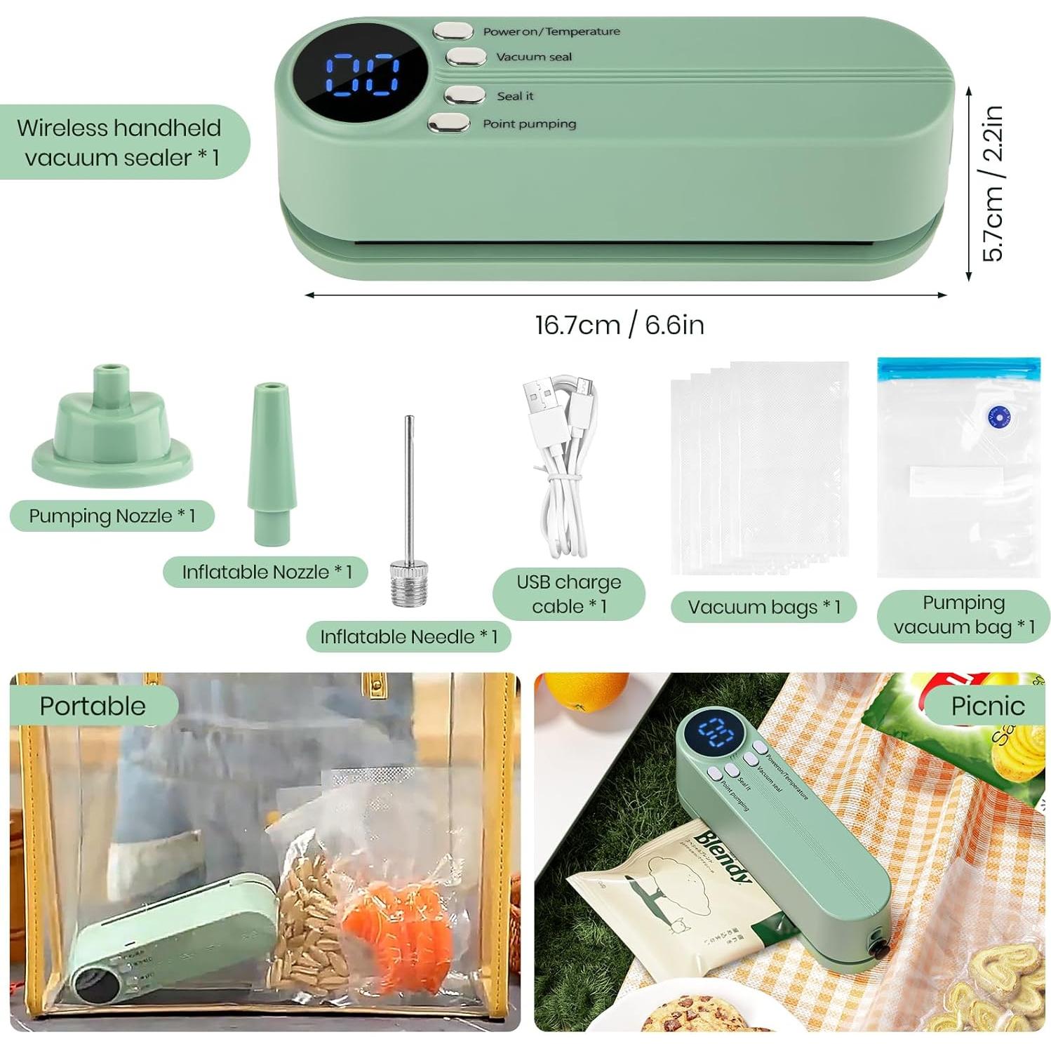 Mini Sellador de Vacío Keledz VS-818 Recargable Verde