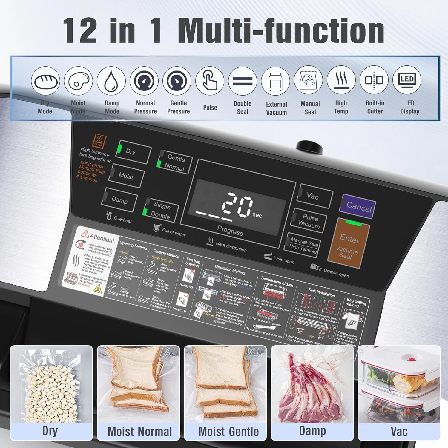 Sellador al vacío OidoZac 230W con 12 funciones y bolsas