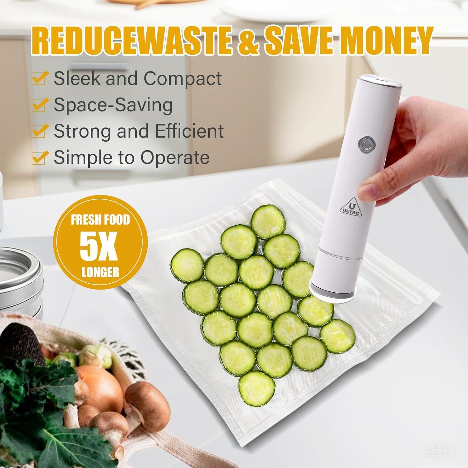 Sellador al vacío ULTAC portátil con 10 bolsas reutilizables