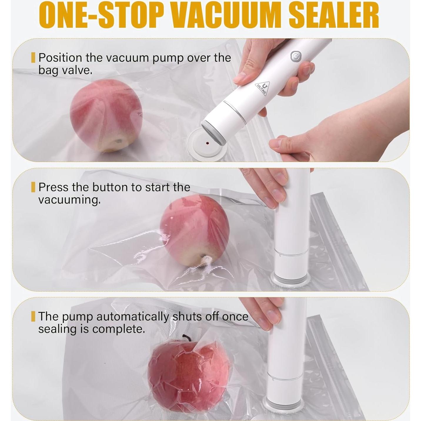 Sellador al vacío ULTAC portátil con 10 bolsas reutilizables