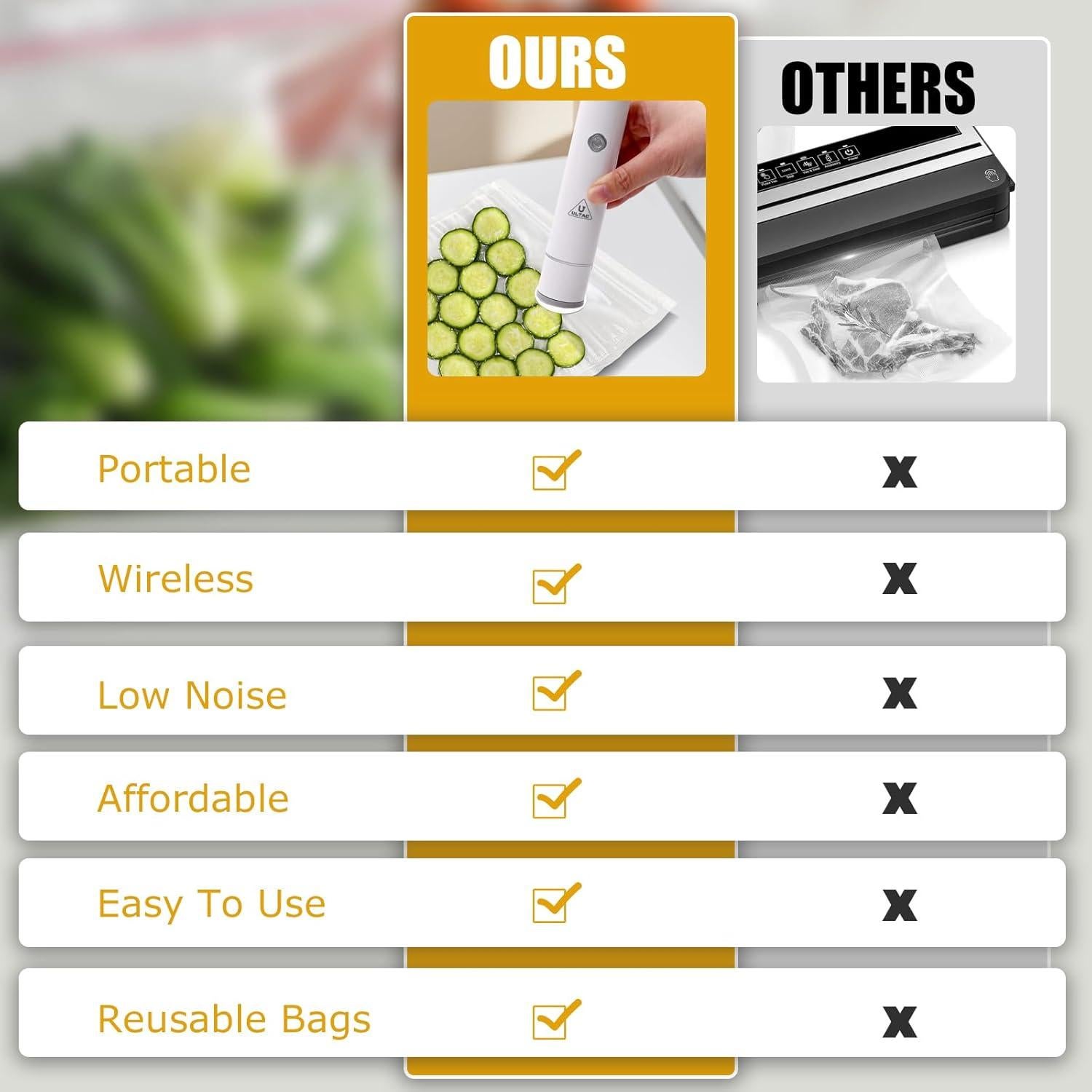 Sellador al vacío ULTAC portátil con 10 bolsas reutilizables