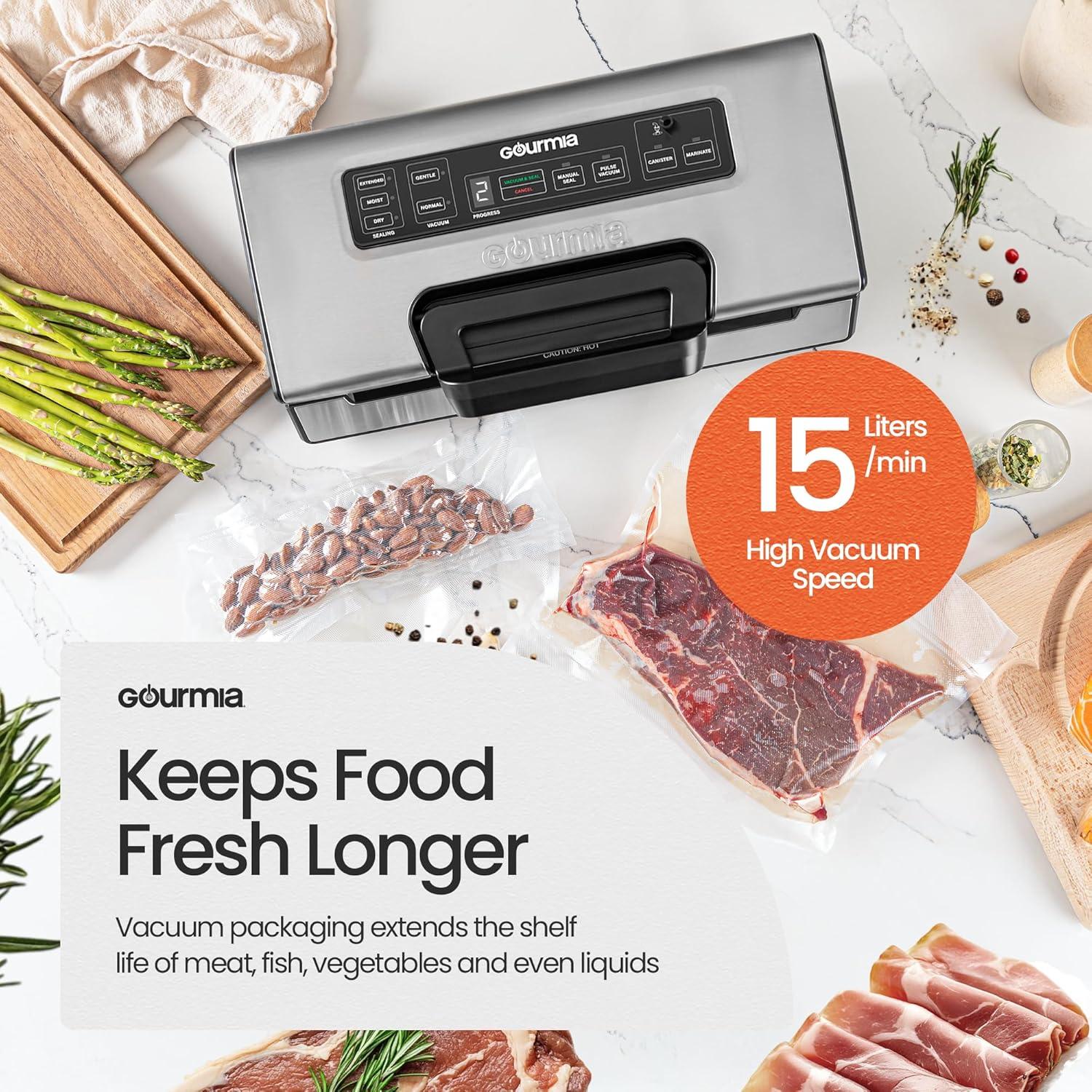 Máquina Selladora al Vacío Gourmia GVS1415 15 L/min Acero Inoxidable