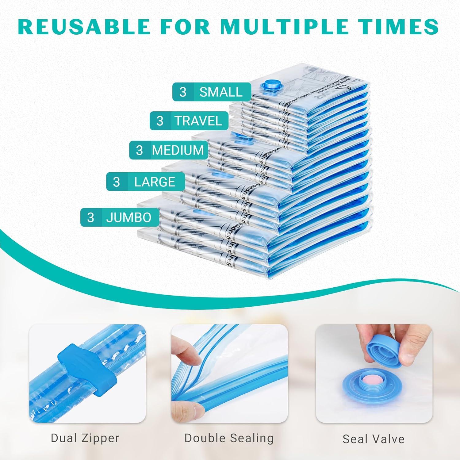 Paquete 15 Bolsas Almacenamiento Vacío ZOESTORAGE 1,15 kg