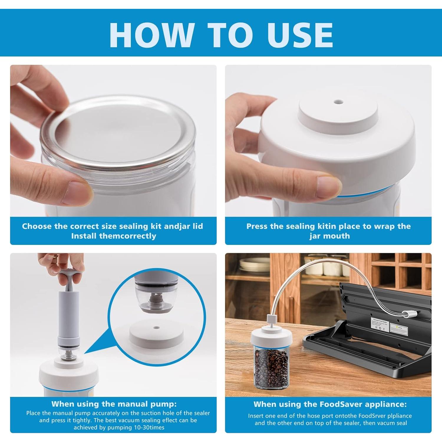 Kit Sellador al Vacío BUVLIVU para Frascos Mason y FoodSaver