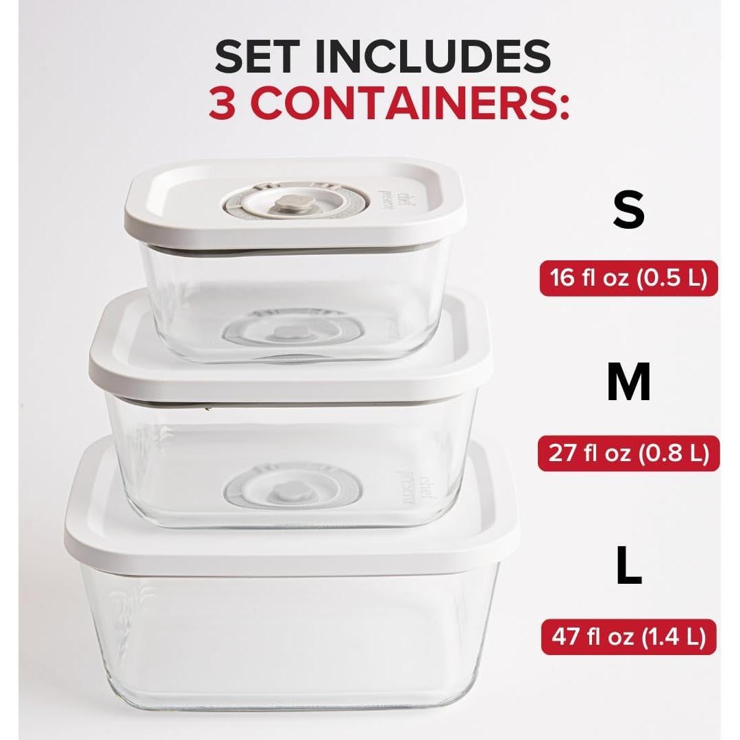 Set de 3 Contenedores de Vacío de Vidrio Chef Preserve