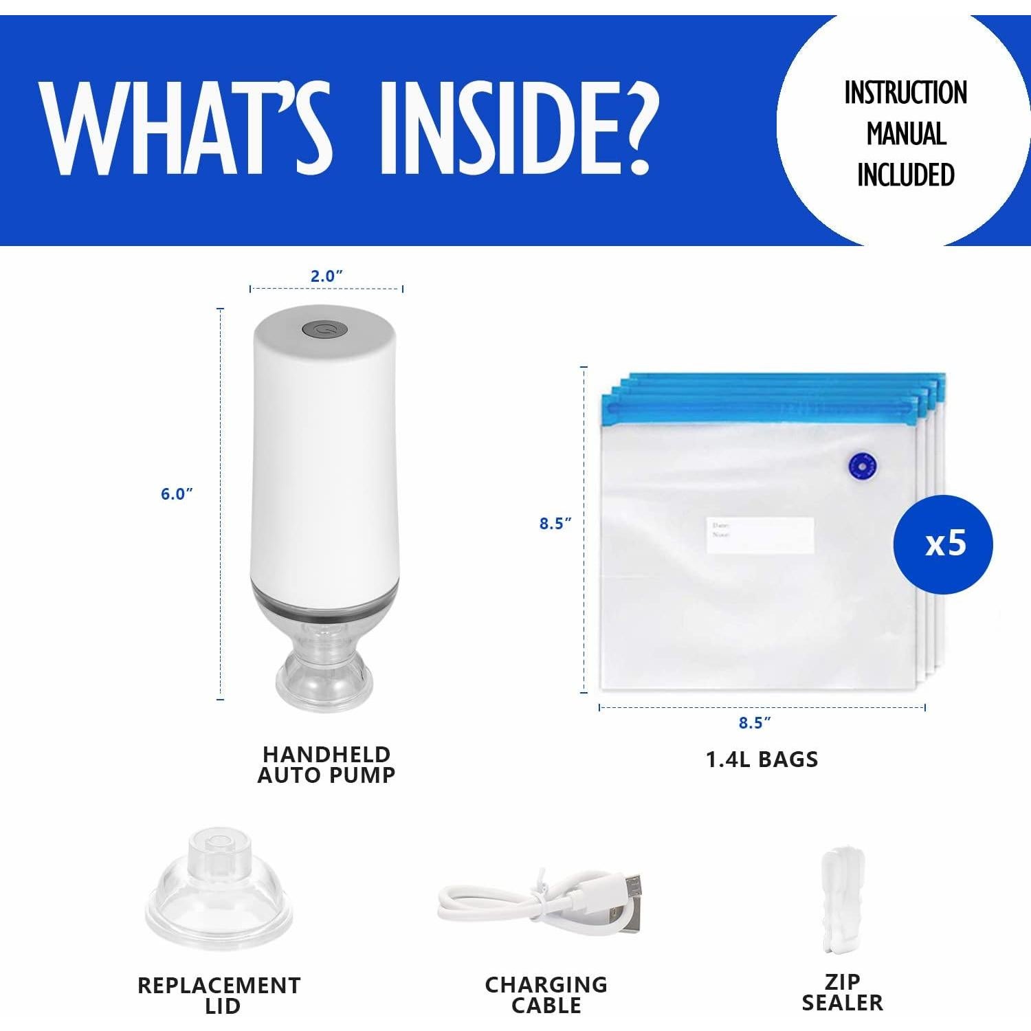 Sellador de Alimentos al Vacío VICARKO Portátil USB con 5 Bolsas