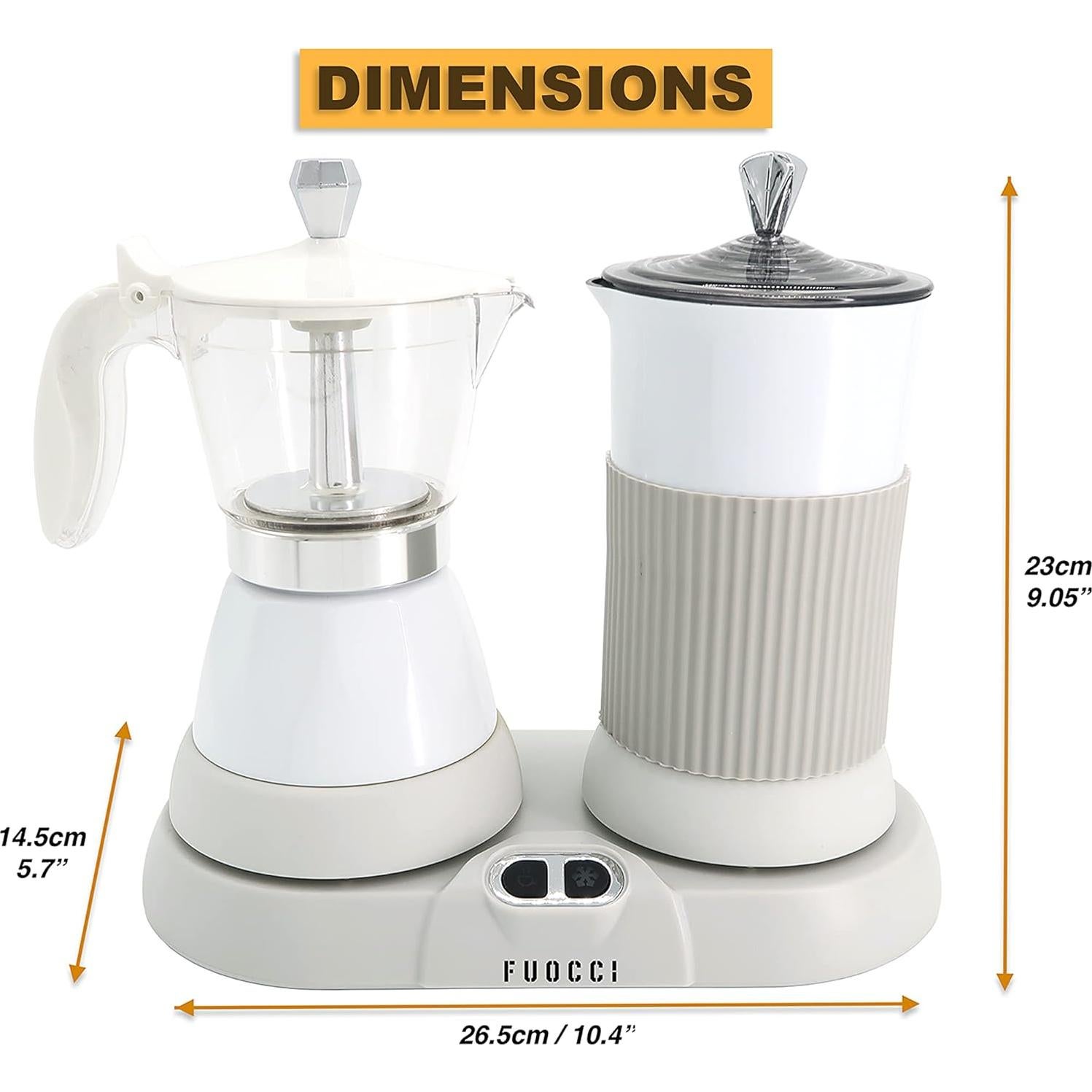 Electric Moka Pot with Milk Frother – 3-Cup (150 ml) Modern Espresso Maker for Coffee, Cappuccino, Latte, Mocha & Cuban, White