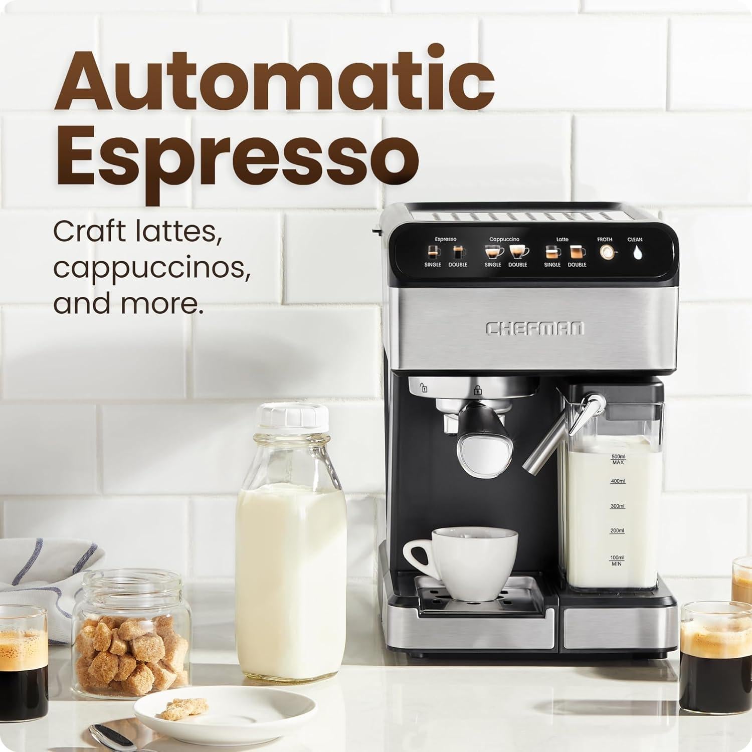 Cafetera Espresso Chefman RJ54-I-SV-AM con Espumador 1.8L