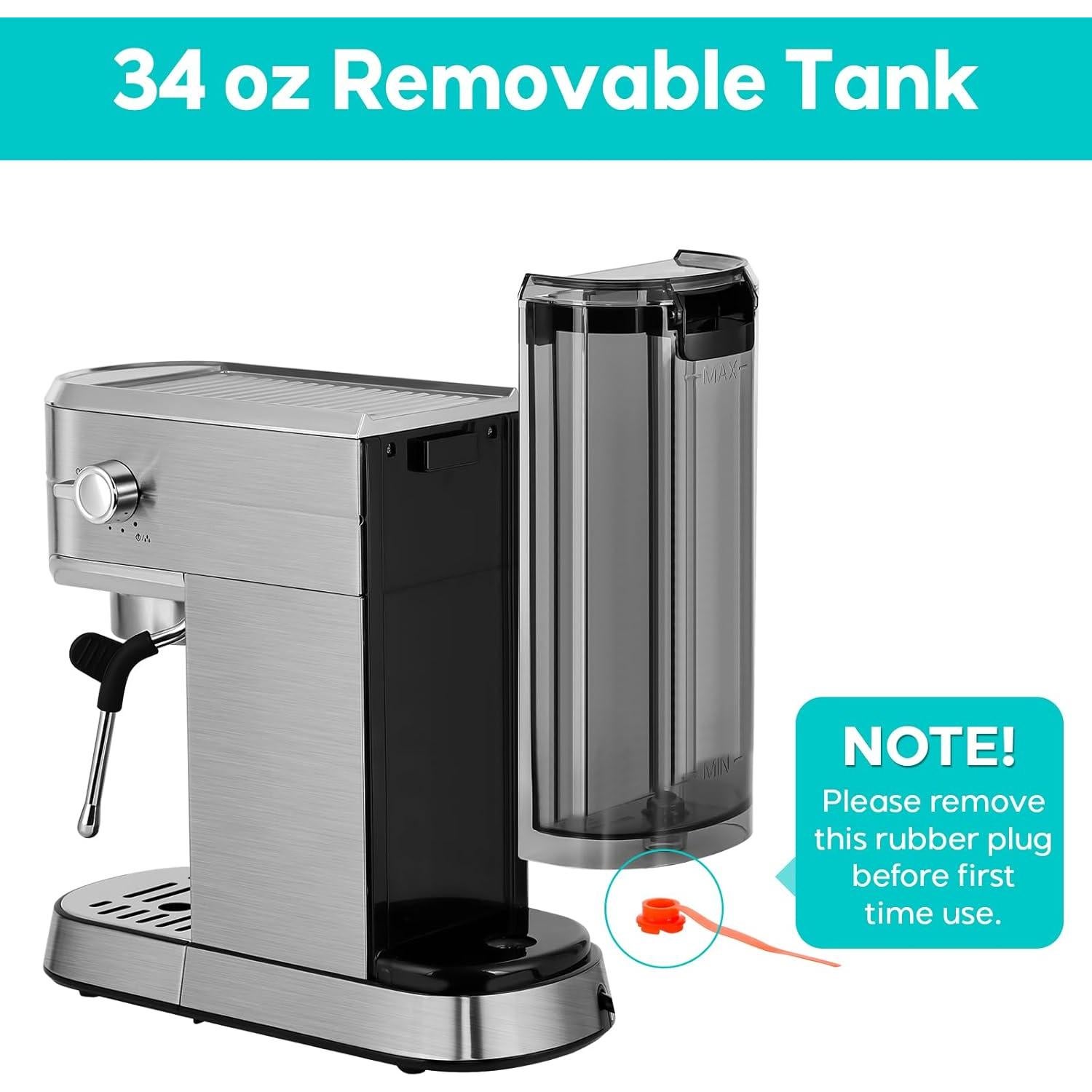 CASABREWS Espresso Machine 20 Bar, Compact Coffee Maker with 34oz Water Tank, Professional Cappuccino & Latte Machine with Milk Frother for Home, Stainless Steel