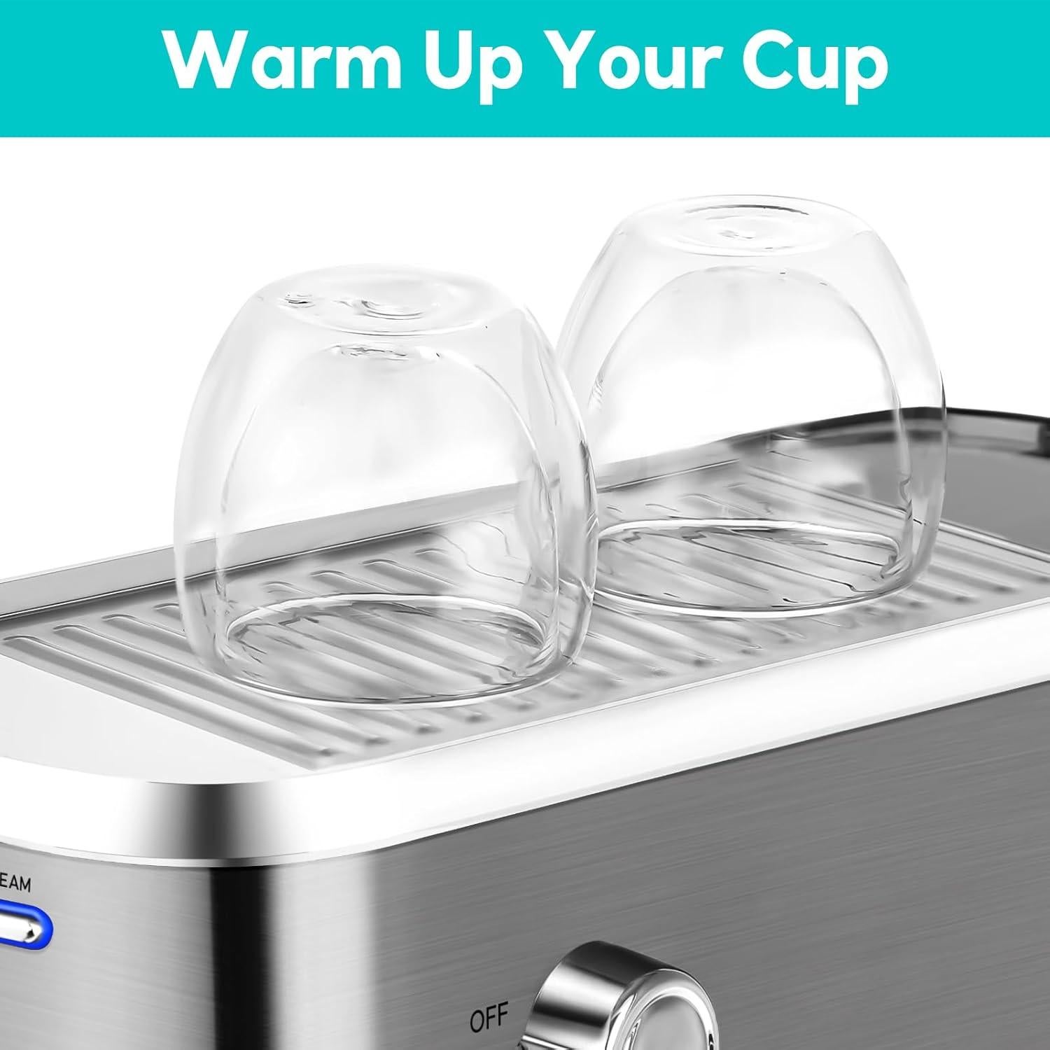 CASABREWS Espresso Machine 20 Bar, Compact Coffee Maker with 34oz Water Tank, Professional Cappuccino & Latte Machine with Milk Frother for Home, Stainless Steel