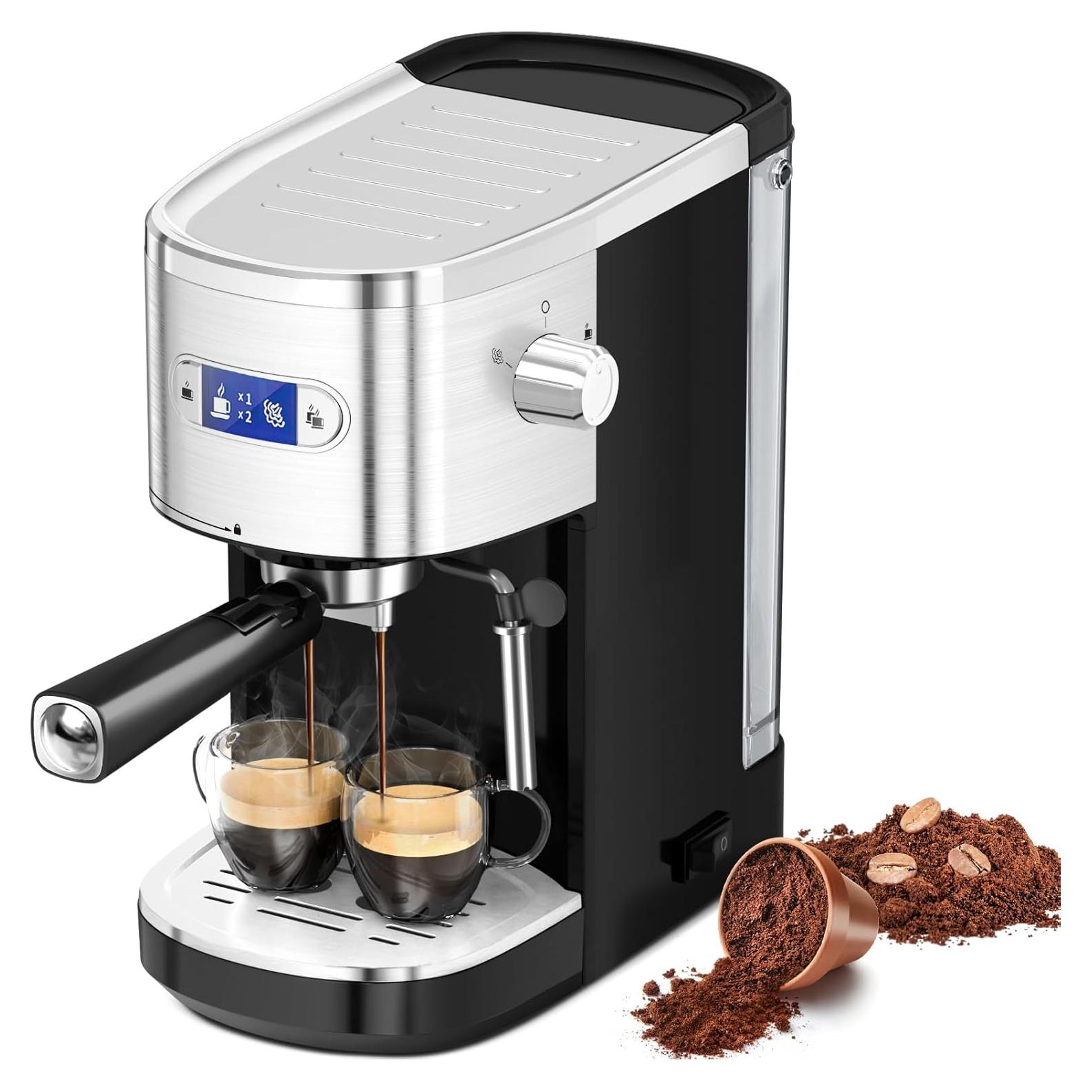 Espresso Machine 20 Bar, Professional Espresso Maker with Milk Frothing Steam Wand, Compact Coffee Machine with 45oz Removable Water Tank for Cappuccino, Latte, Gift, Black