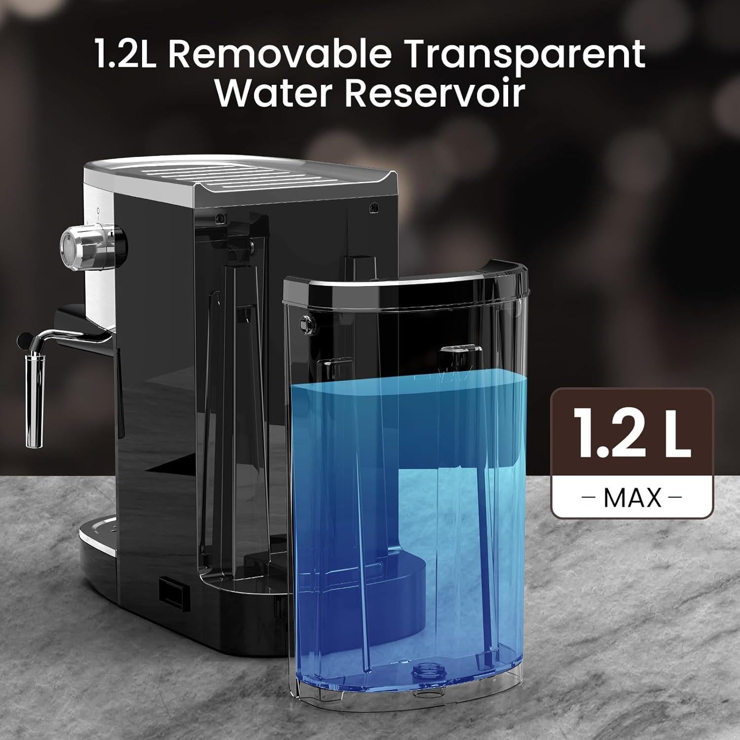 Espresso Machine 20 Bar, Professional Espresso Maker with Milk Frothing Steam Wand, Compact Coffee Machine with 45oz Removable Water Tank for Cappuccino, Latte, Gift, Black