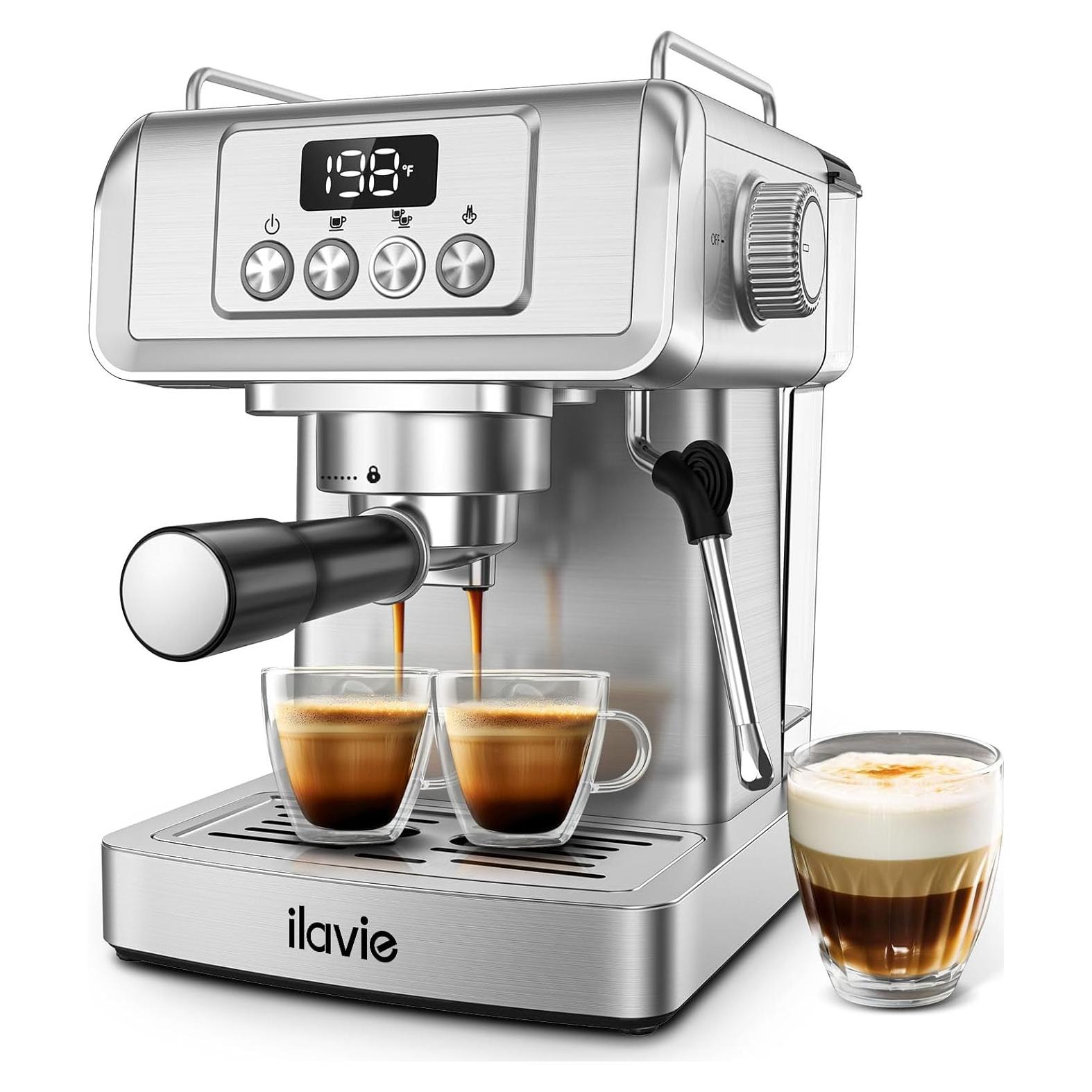 Espresso Machine 20 Bar with LCD Display, 60oz Water Tank, Dual Cup Coffee Maker with 266°F Steam Milk Frother, Stainless Steel Coffee Machine for Cappuccino & Latte – Compact & Easy to Use