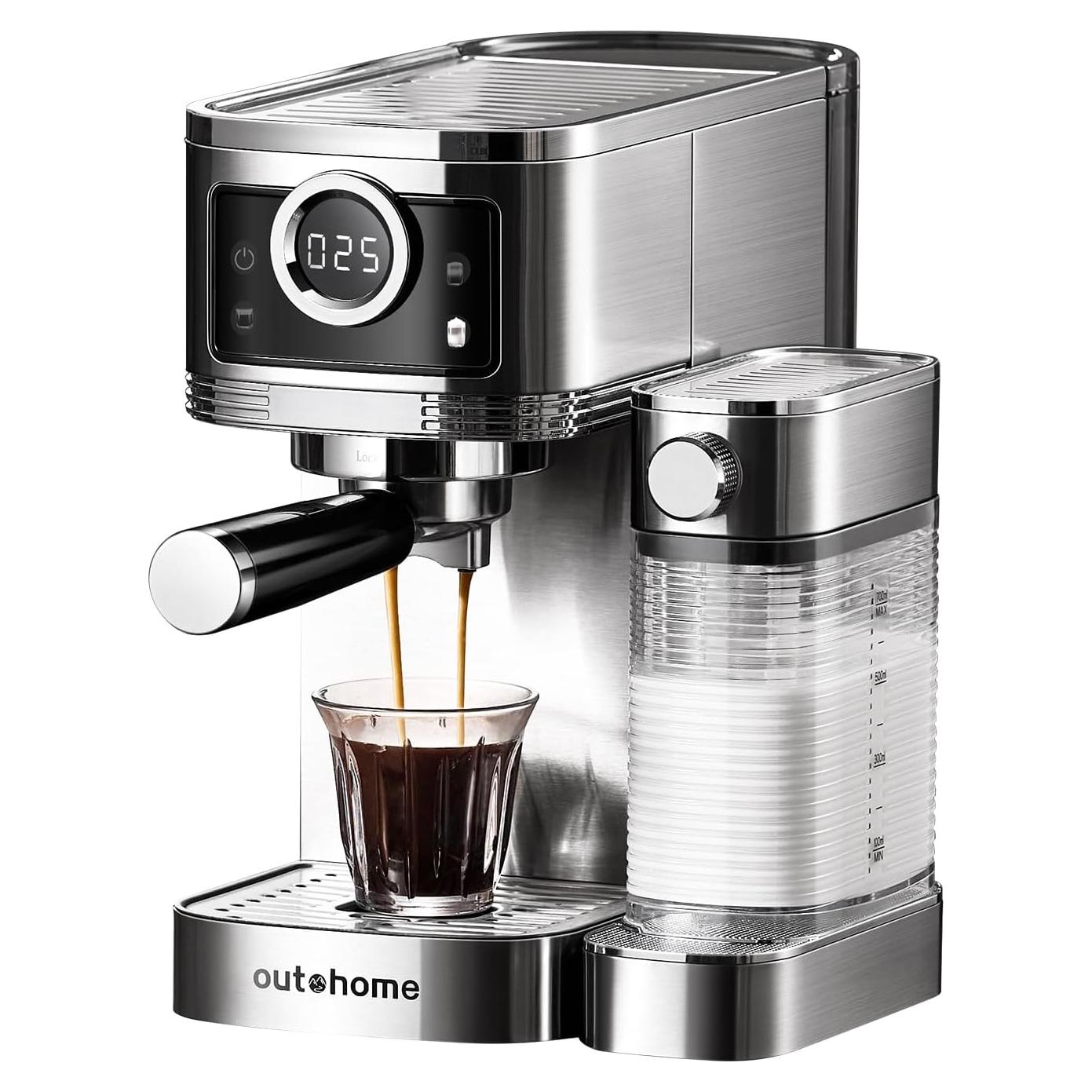 Cafetera Espresso Outohome CM1635 20 Bar Acero Inoxidable 1350W