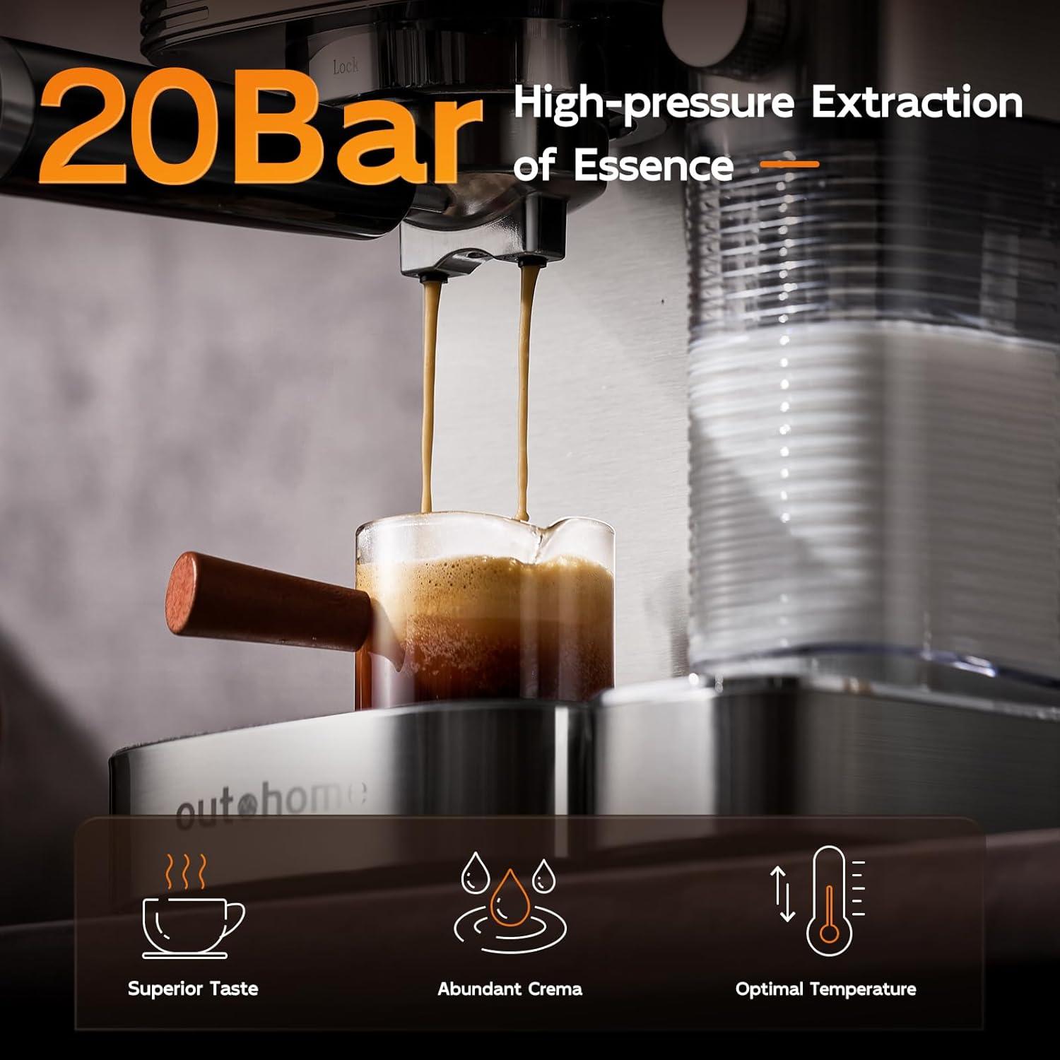Cafetera Espresso Outohome CM1635 20 Bar Acero Inoxidable 1350W