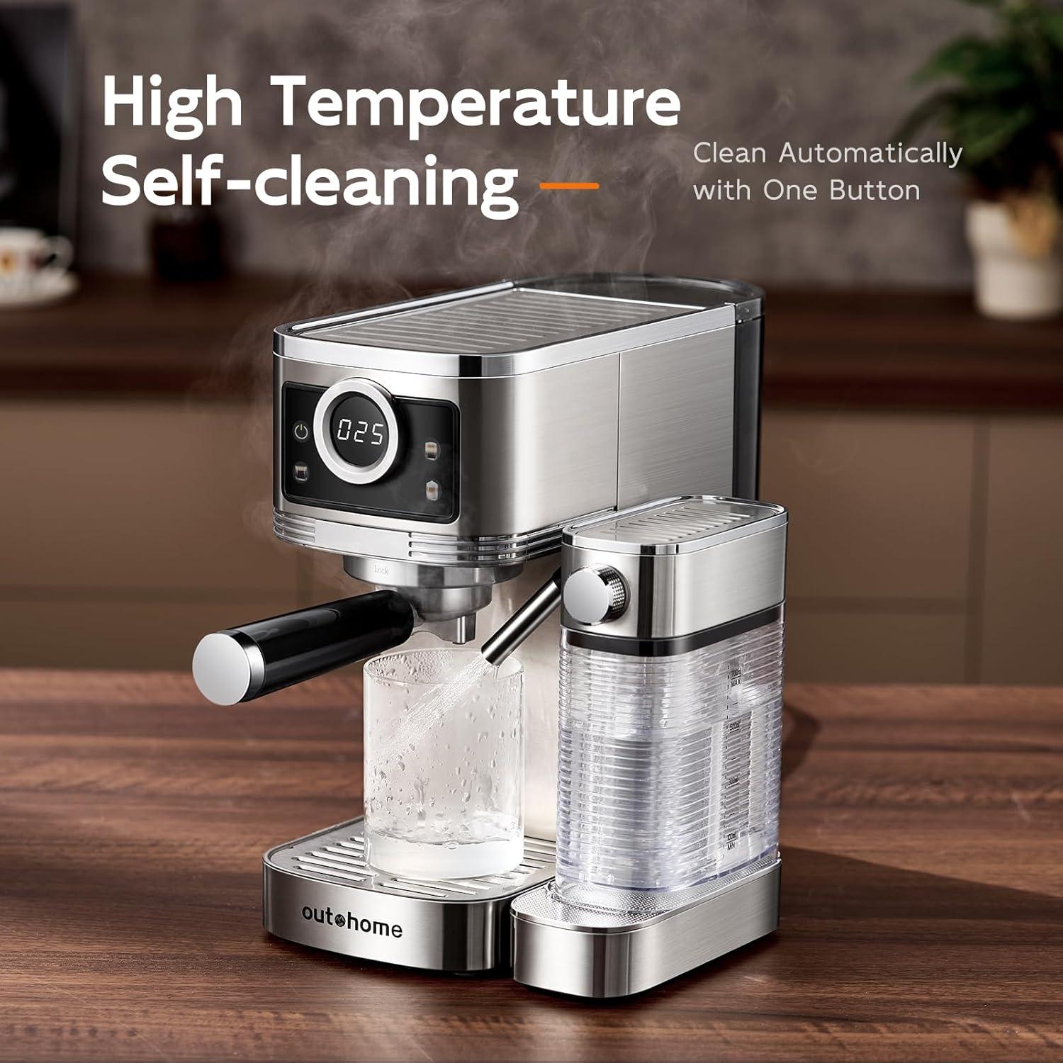 Cafetera Espresso Outohome CM1635 20 Bar Acero Inoxidable 1350W