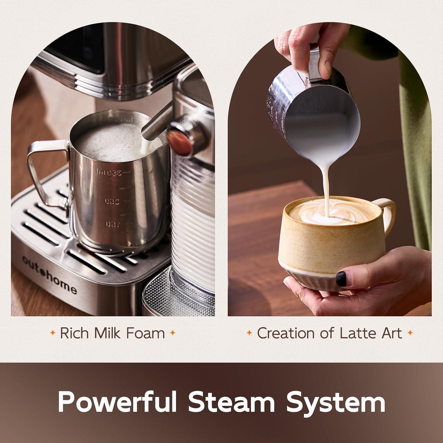 Cafetera Espresso Outohome CM1635 20 Bar Acero Inoxidable 1350W