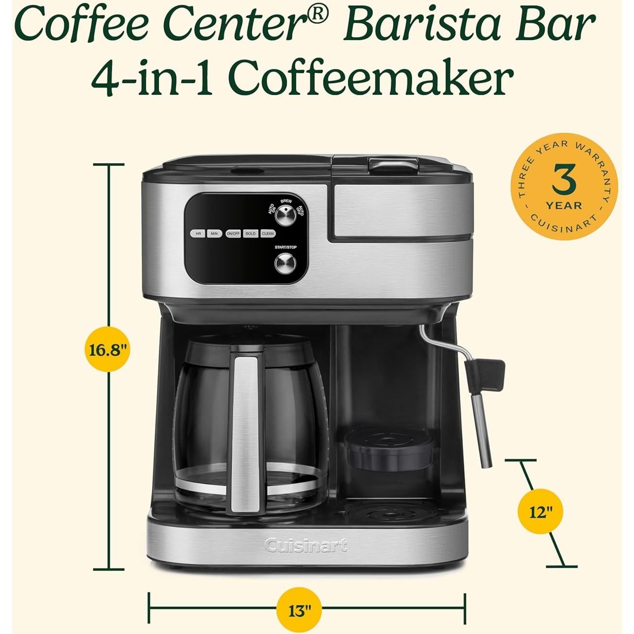 Cafetera Cuisinart Coffee Center Barista Bar 4-en-1 12 Tazas Negra