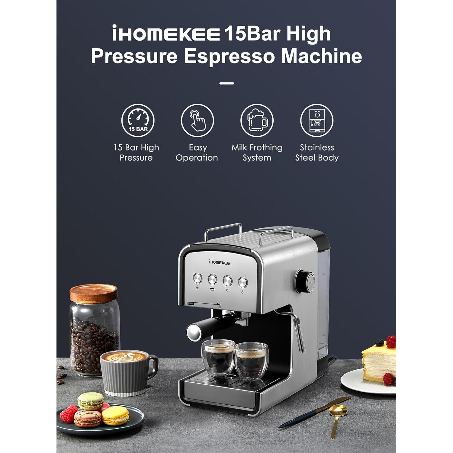 Espresso machine, CM6822 15 Bar Coffee Maker for Cappuccino and Latte Maker With Milk Frother, Removable Water Tank, Fast Heating Coffee Machine for Home, Office