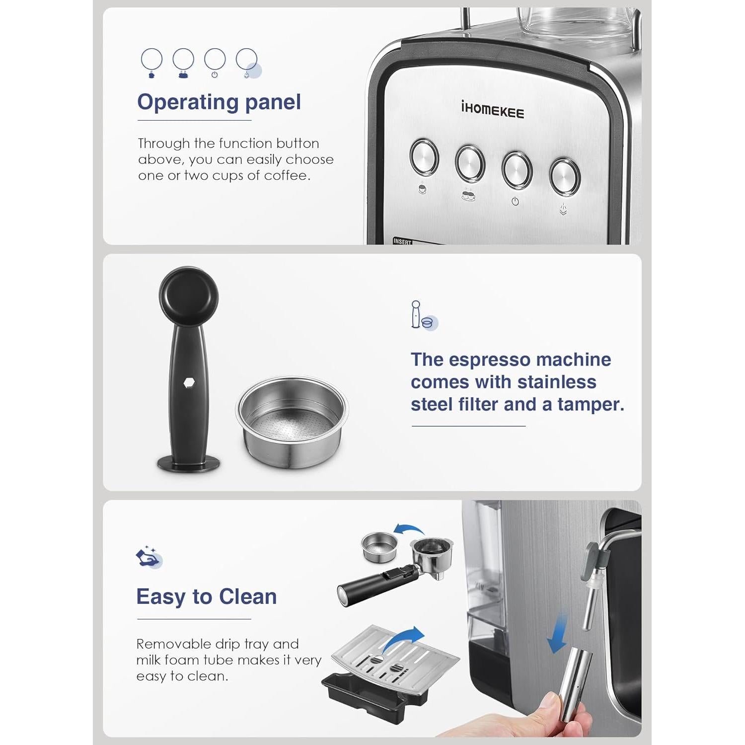 Espresso machine, CM6822 15 Bar Coffee Maker for Cappuccino and Latte Maker With Milk Frother, Removable Water Tank, Fast Heating Coffee Machine for Home, Office