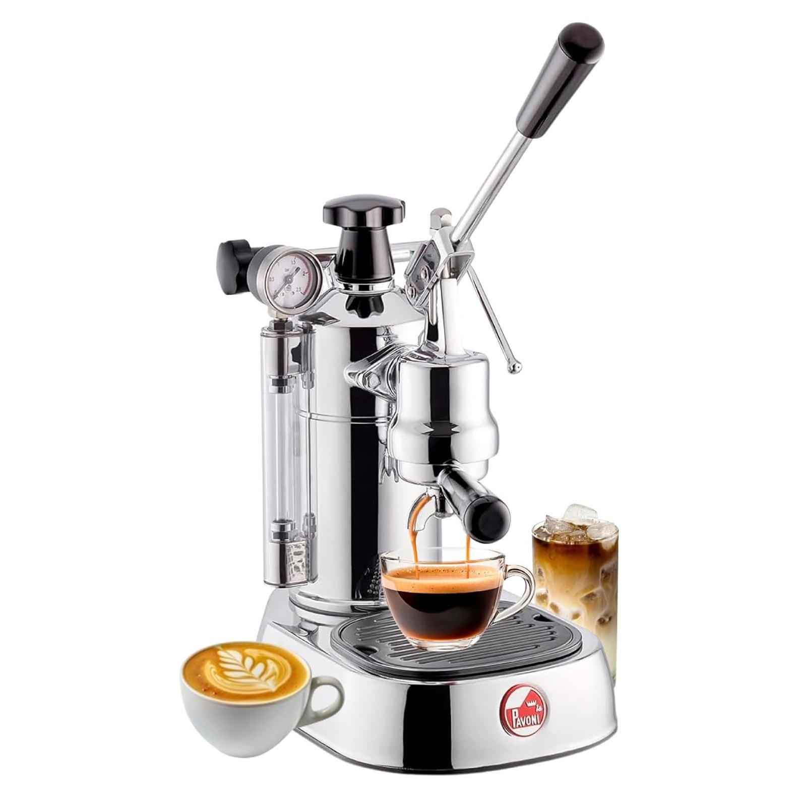 La Pavoni PC-16 Professional Espresso Machine - 16-Cup Capacity Lever Espresso Maker - Chrome Finish- Solid Brass 38oz Boiler - Dual Frothing Systems & Mounted Pressure Gauge - Made in Italy