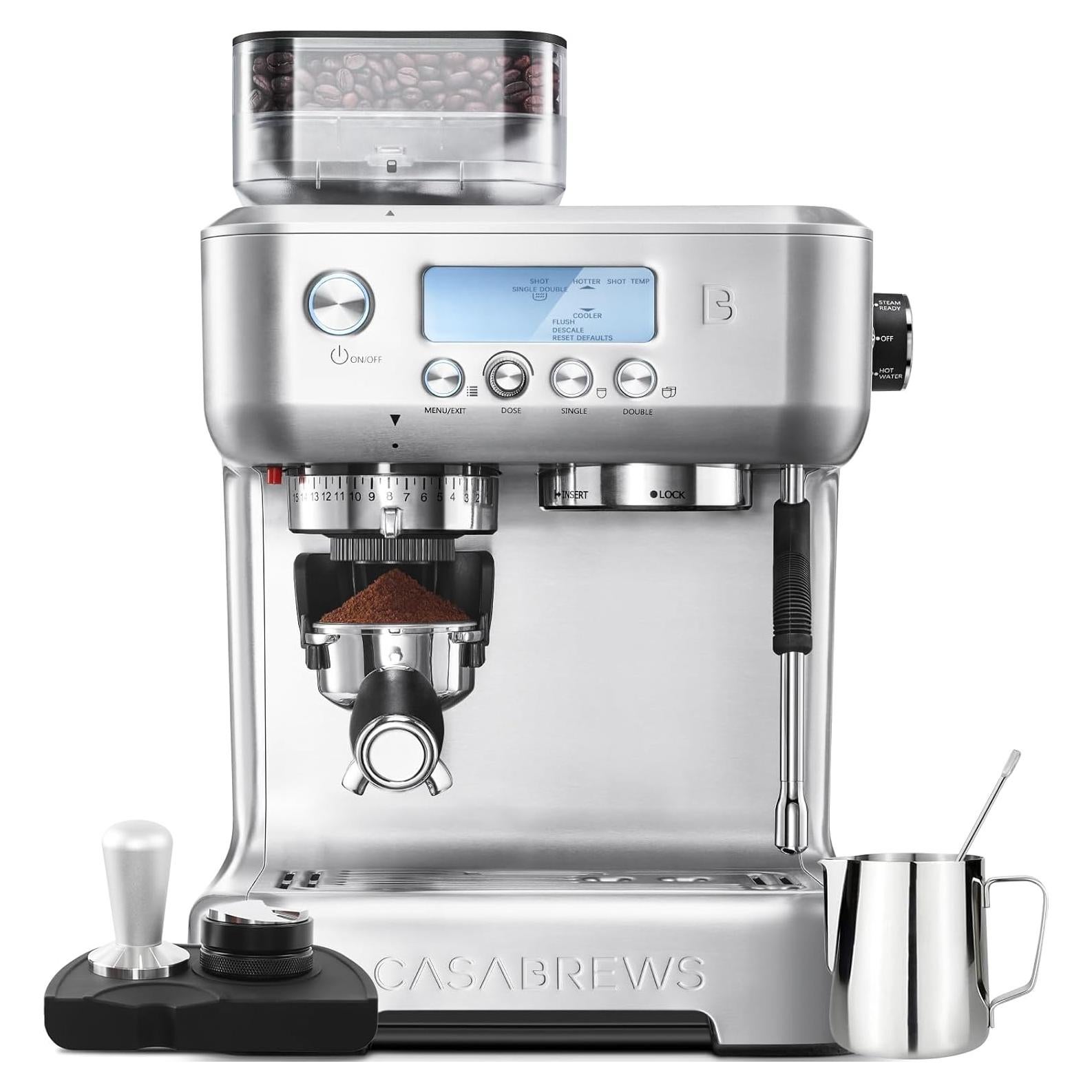 CASABREWS 5700Pro Espresso Machine with Grinder, Professional Coffee Maker with Milk Frother Steam Wand, Barista-Quality Cappuccino Latte Machine with LCD Display, Great for Coffee Enthusiasts