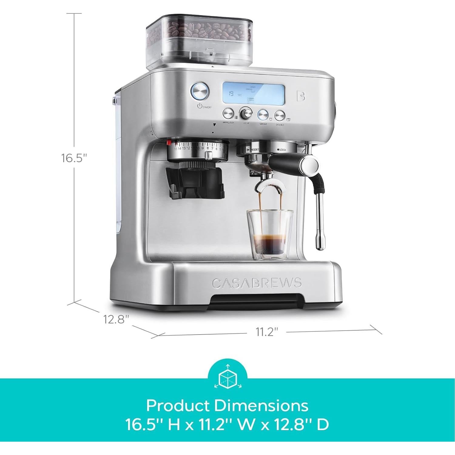 CASABREWS 5700Pro Espresso Machine with Grinder, Professional Coffee Maker with Milk Frother Steam Wand, Barista-Quality Cappuccino Latte Machine with LCD Display, Great for Coffee Enthusiasts