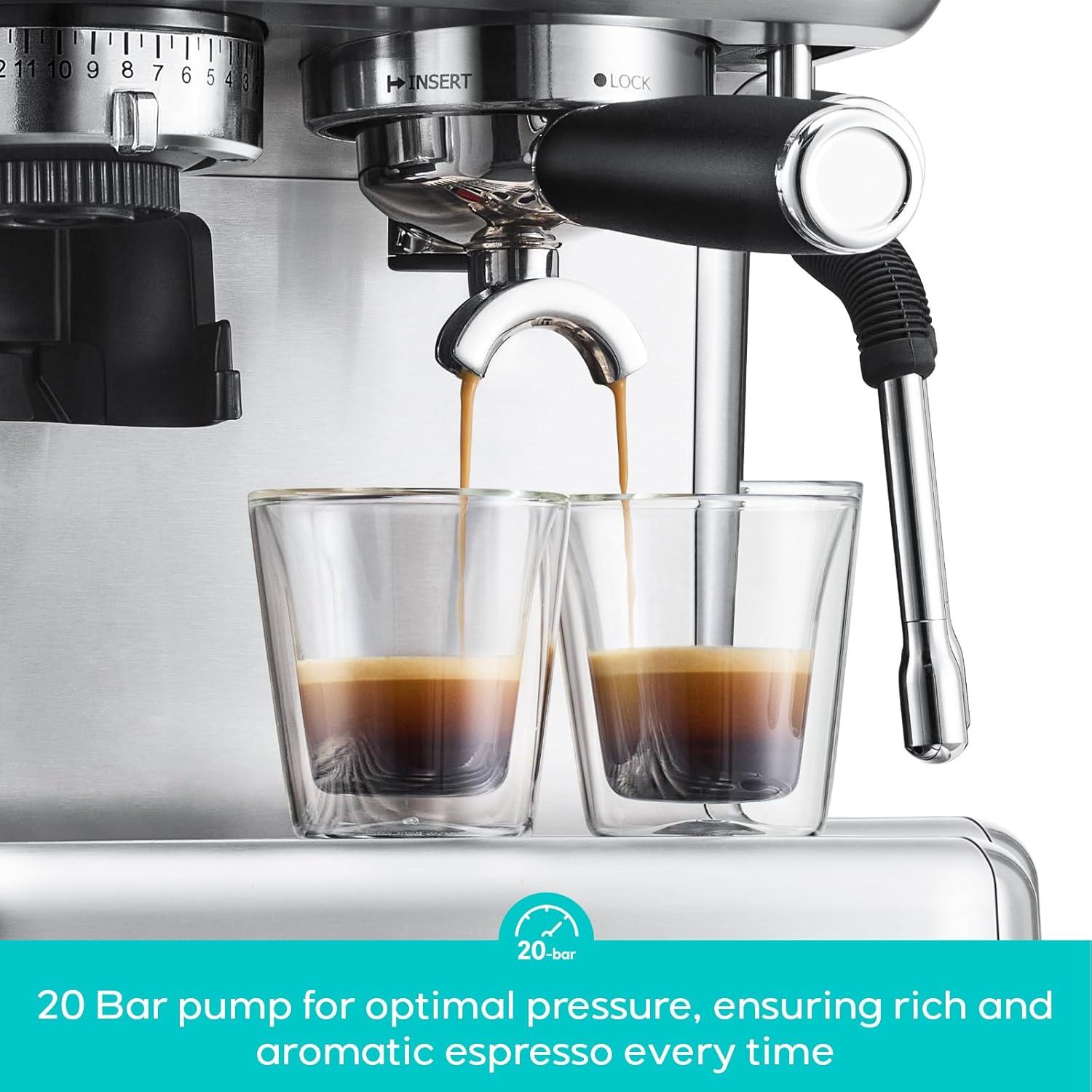 CASABREWS 5700Pro Espresso Machine with Grinder, Professional Coffee Maker with Milk Frother Steam Wand, Barista-Quality Cappuccino Latte Machine with LCD Display, Great for Coffee Enthusiasts