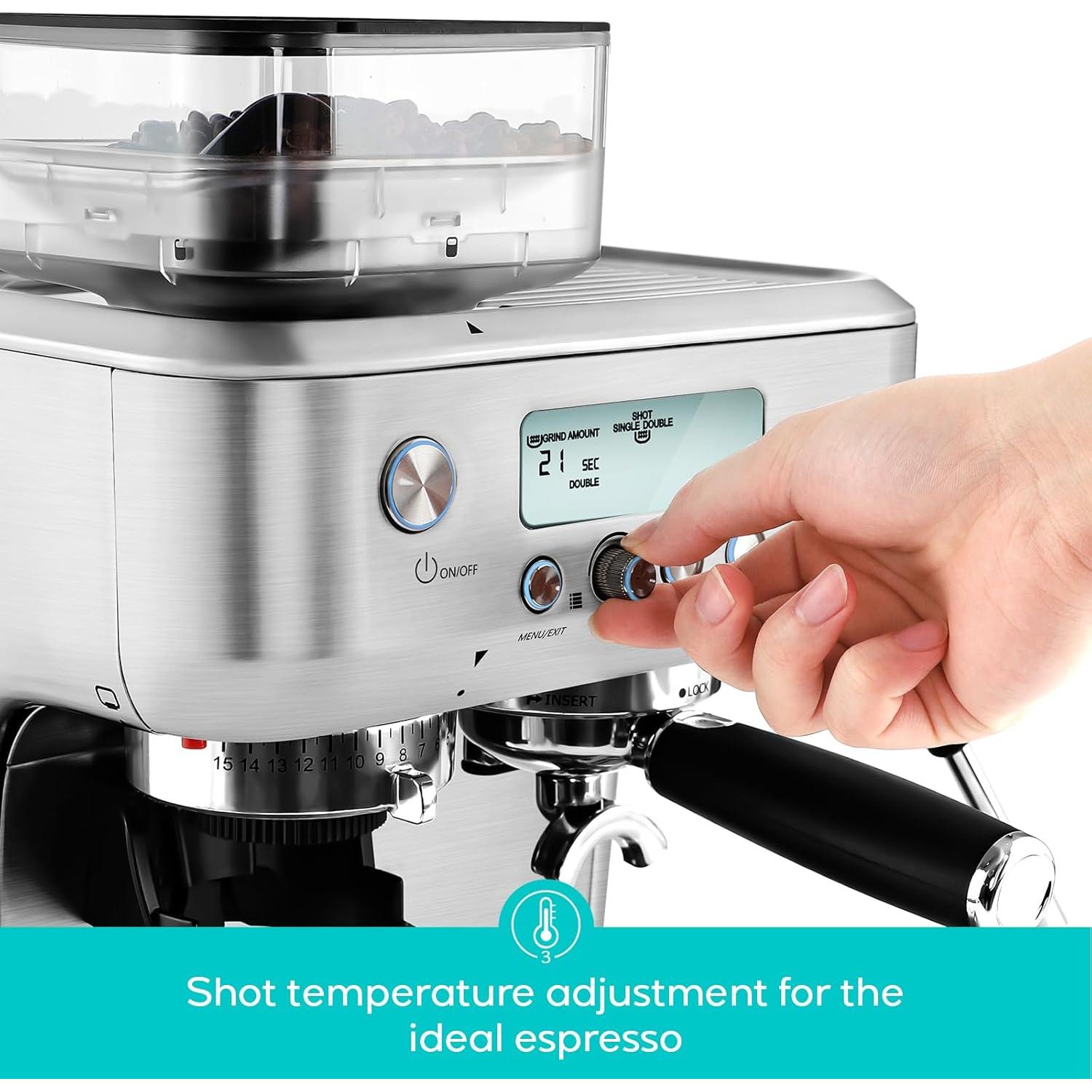 CASABREWS 5700Pro Espresso Machine with Grinder, Professional Coffee Maker with Milk Frother Steam Wand, Barista-Quality Cappuccino Latte Machine with LCD Display, Great for Coffee Enthusiasts