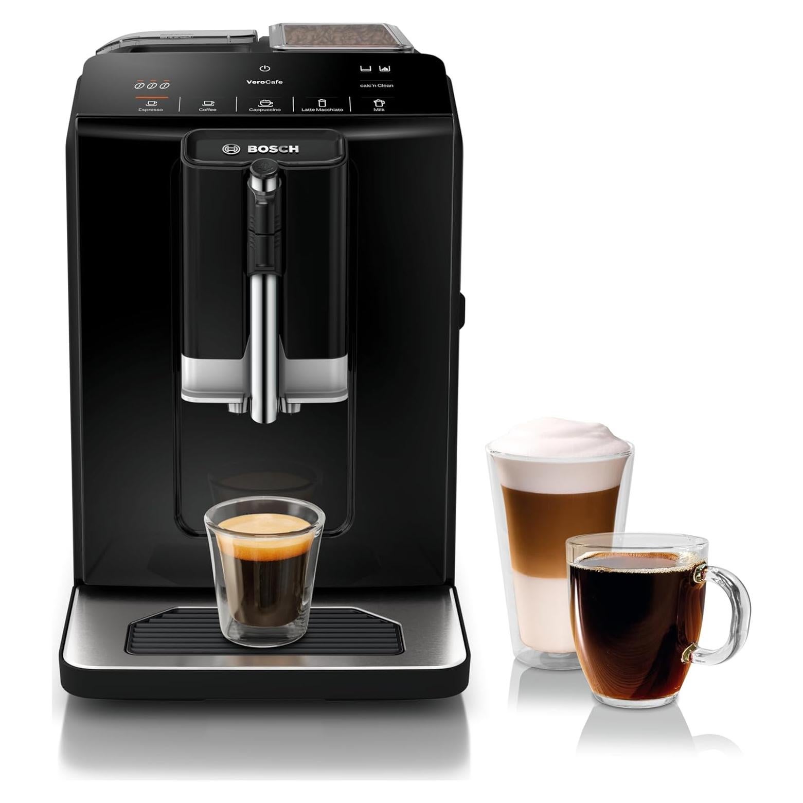 Bosch 300 Series Fully Automatic Espresso and Coffee Machine – In-Cup Frother, OneTouch Milk Drinks, 5 Drink Options, Ceramic Grinder, Easy Clean & Descale, in Black TIU20109