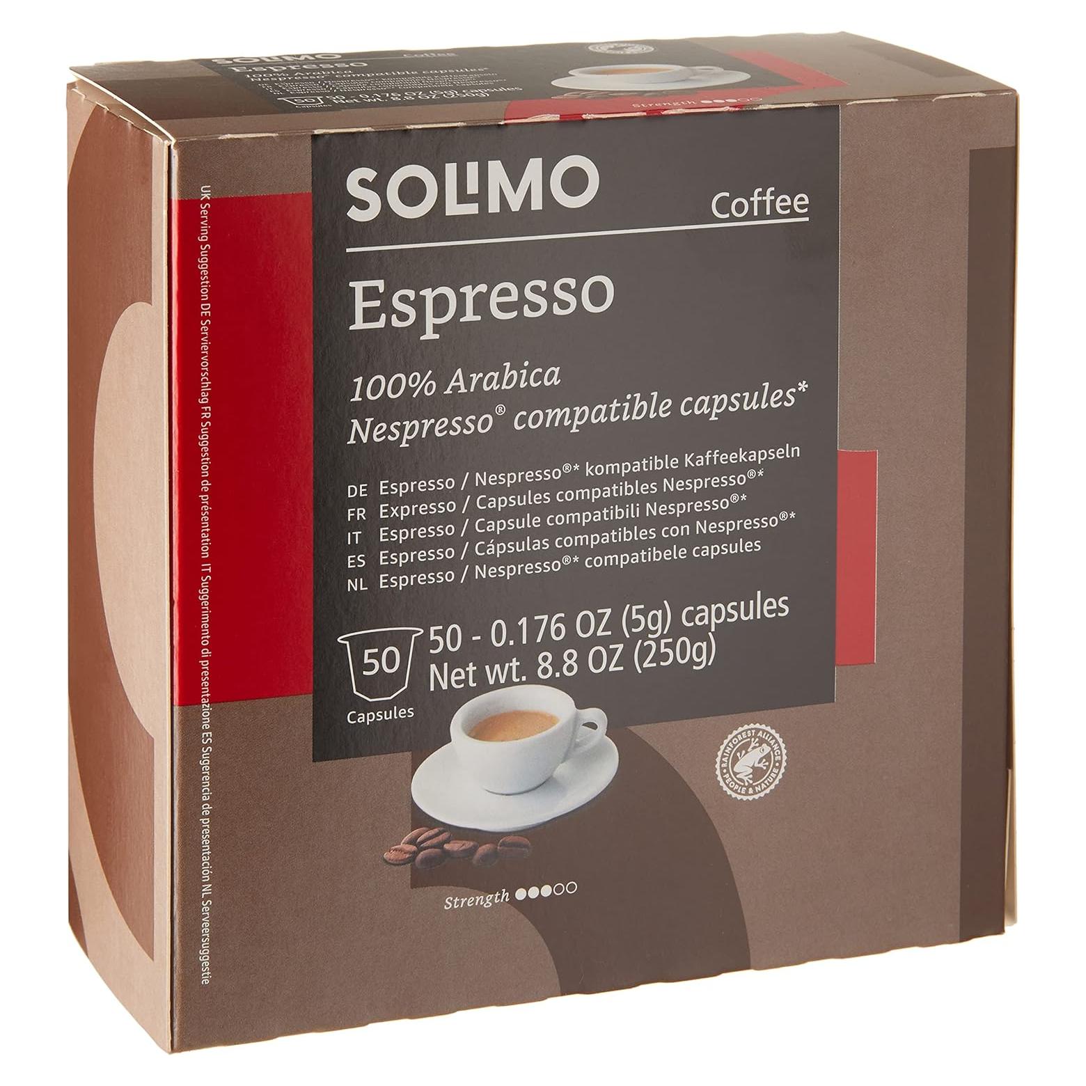 Cápsulas de Espresso Solimo Amazon 50 Unidades Tostado Medio