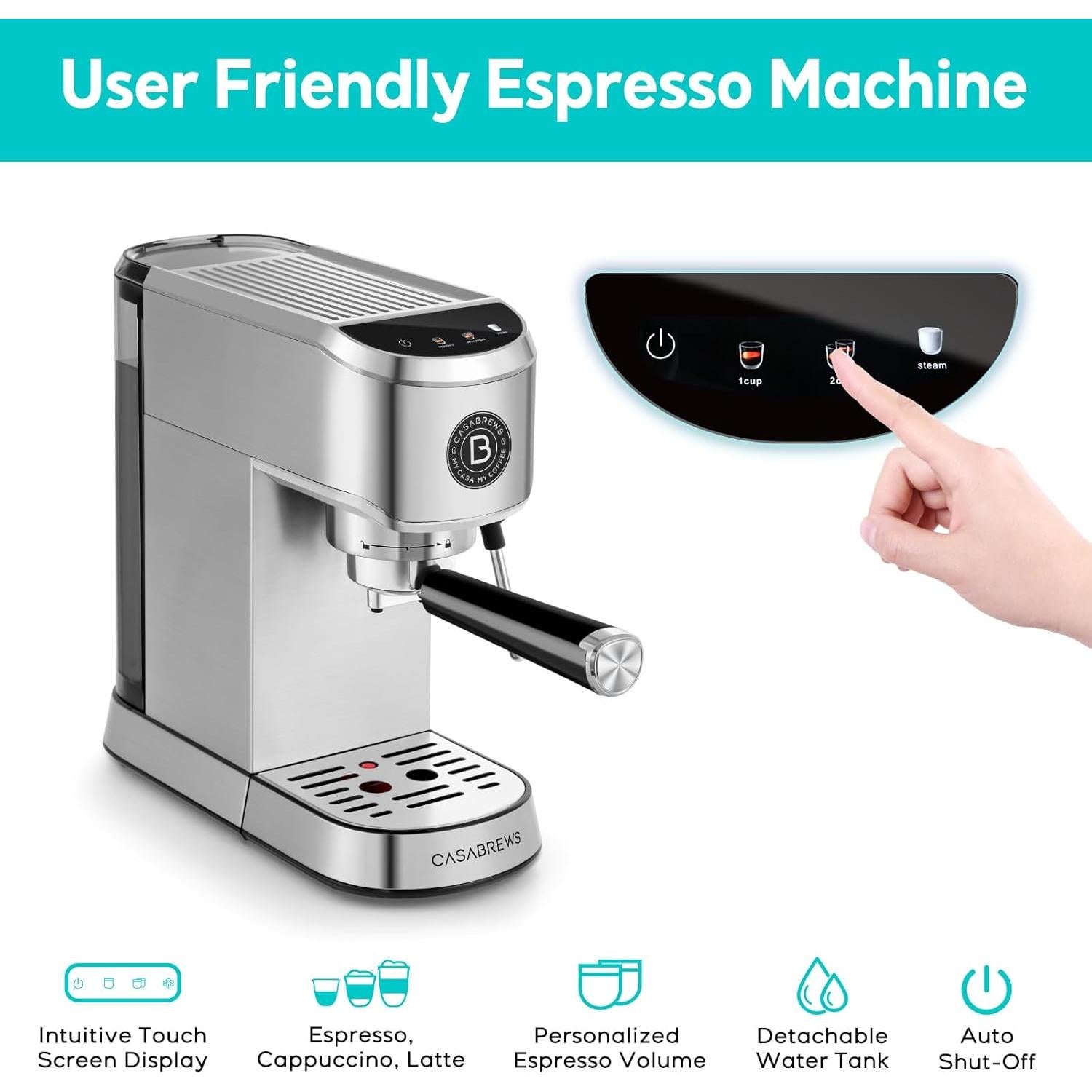 Máquina de Espresso CASABREWS CM5418J 20 Bar Acero Inoxidable