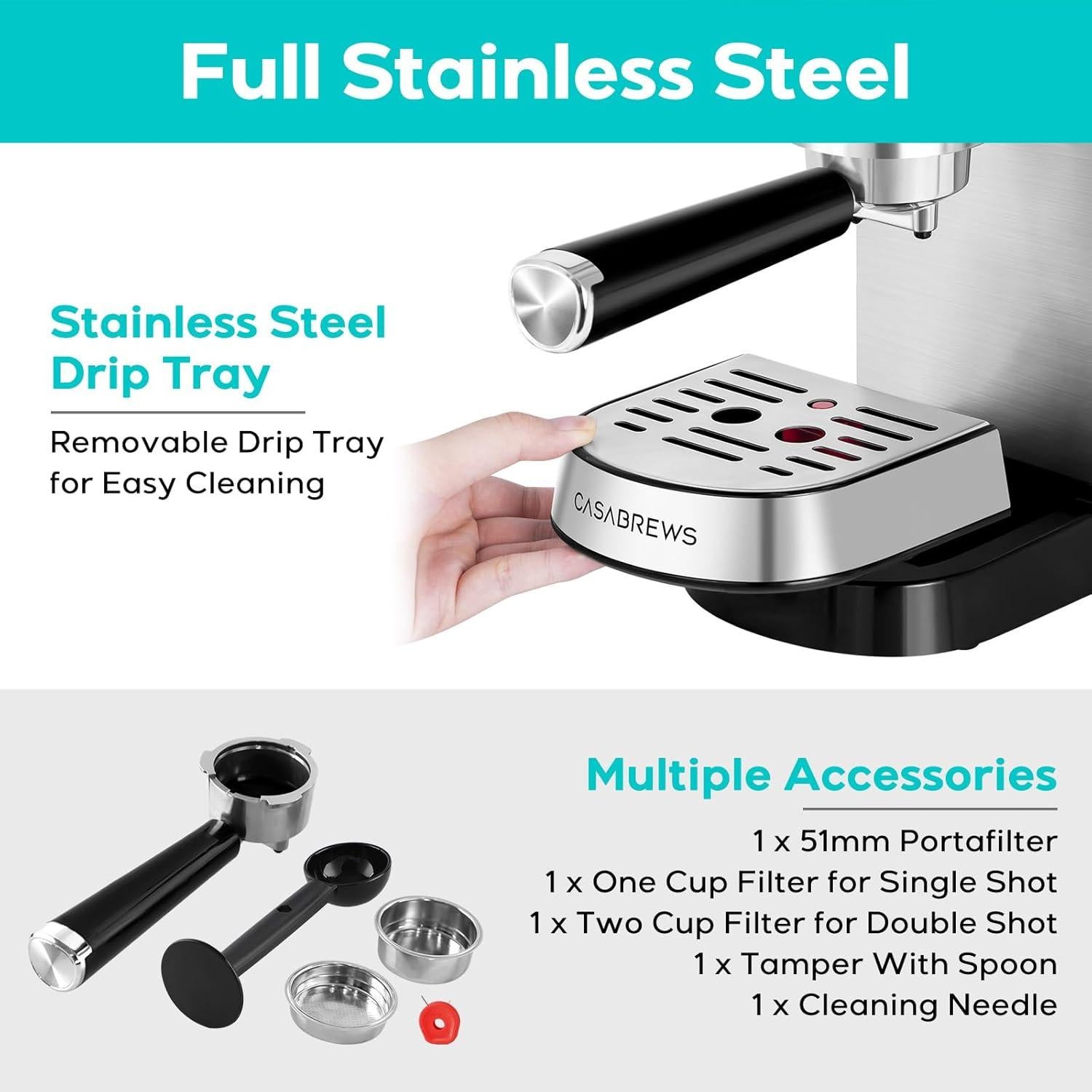 Máquina de Espresso CASABREWS CM5418J 20 Bar Acero Inoxidable