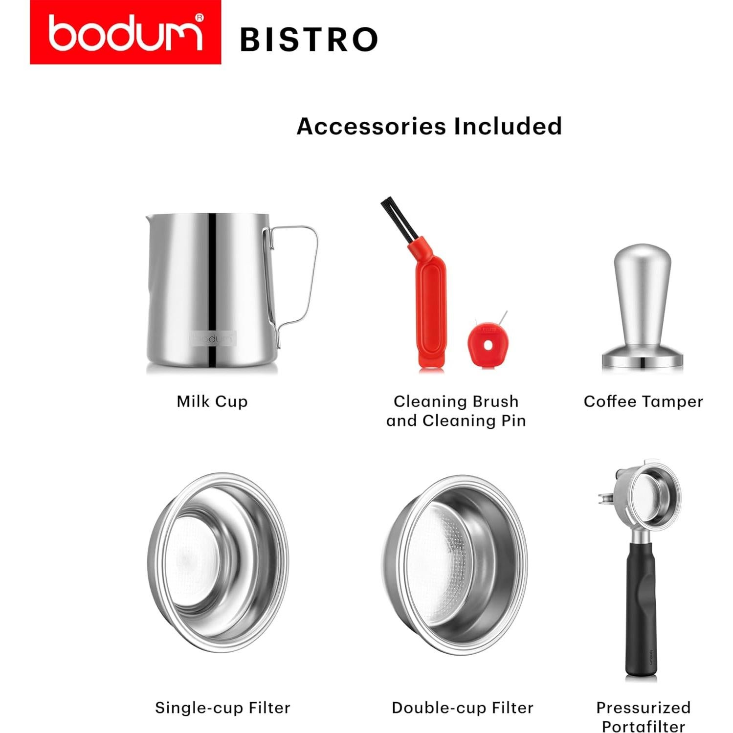 Bodum Bistro Electric Espresso Machine, Stainless Steel Burr Grinder, Milk Frother Steam Wand, Black