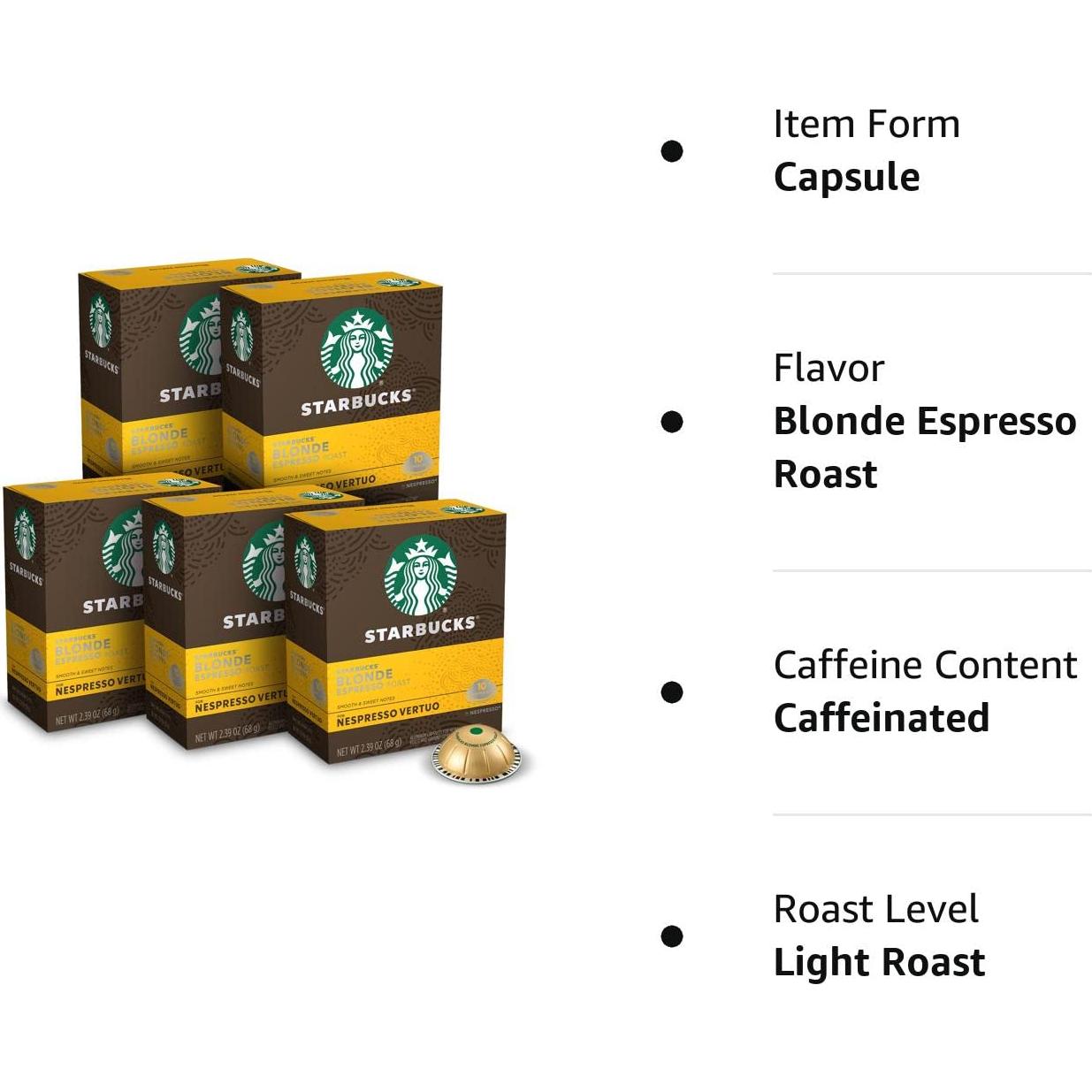 Cápsulas de Café Espresso Tostado Claro Starbucks 50 Unidades