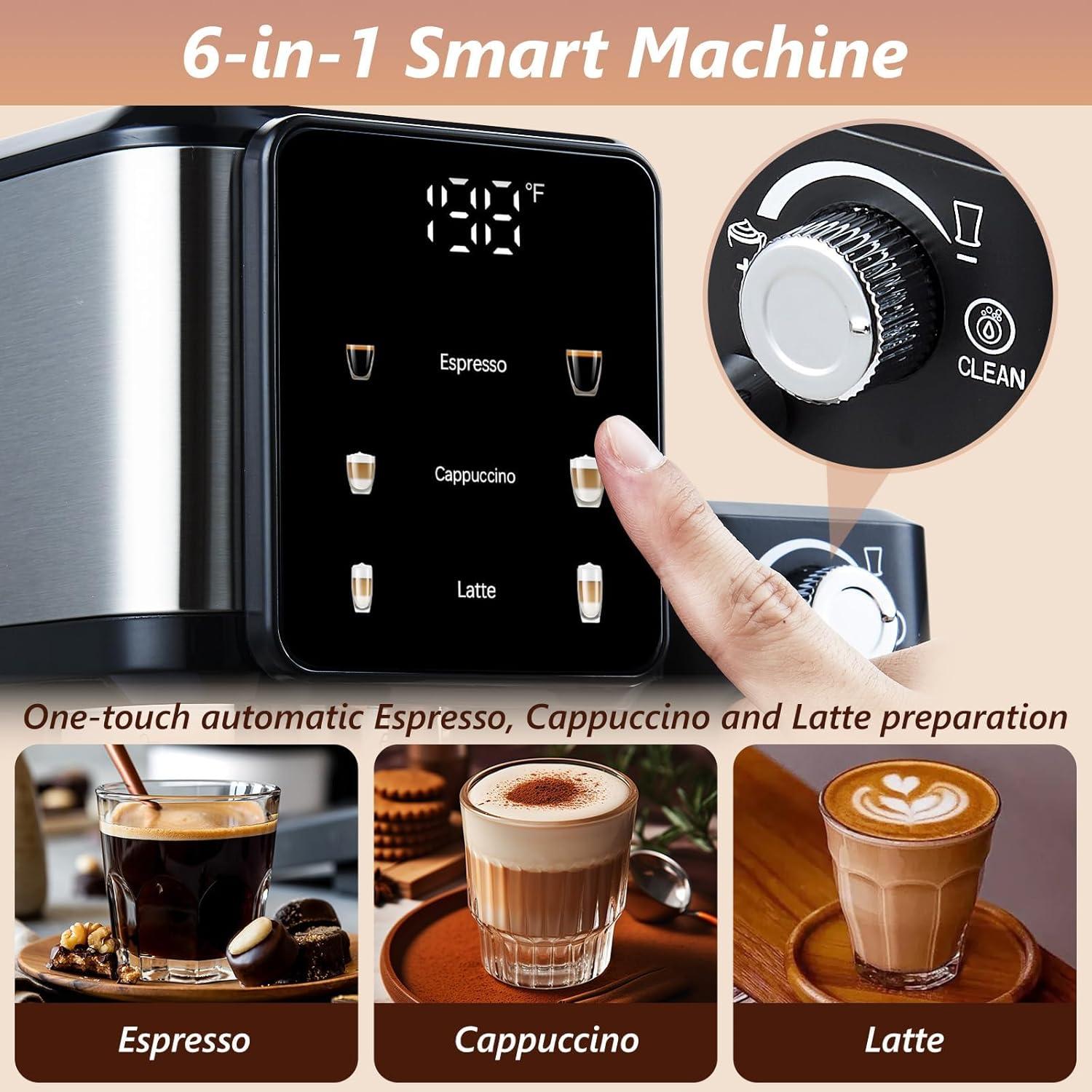 Espresso and Cappuccino Machine, 20 Bar Dual Boiler Latte Maker with Touch Control & Digital Temperature Display, Compact Coffee Machine for Home, Automatic Milk Frother
